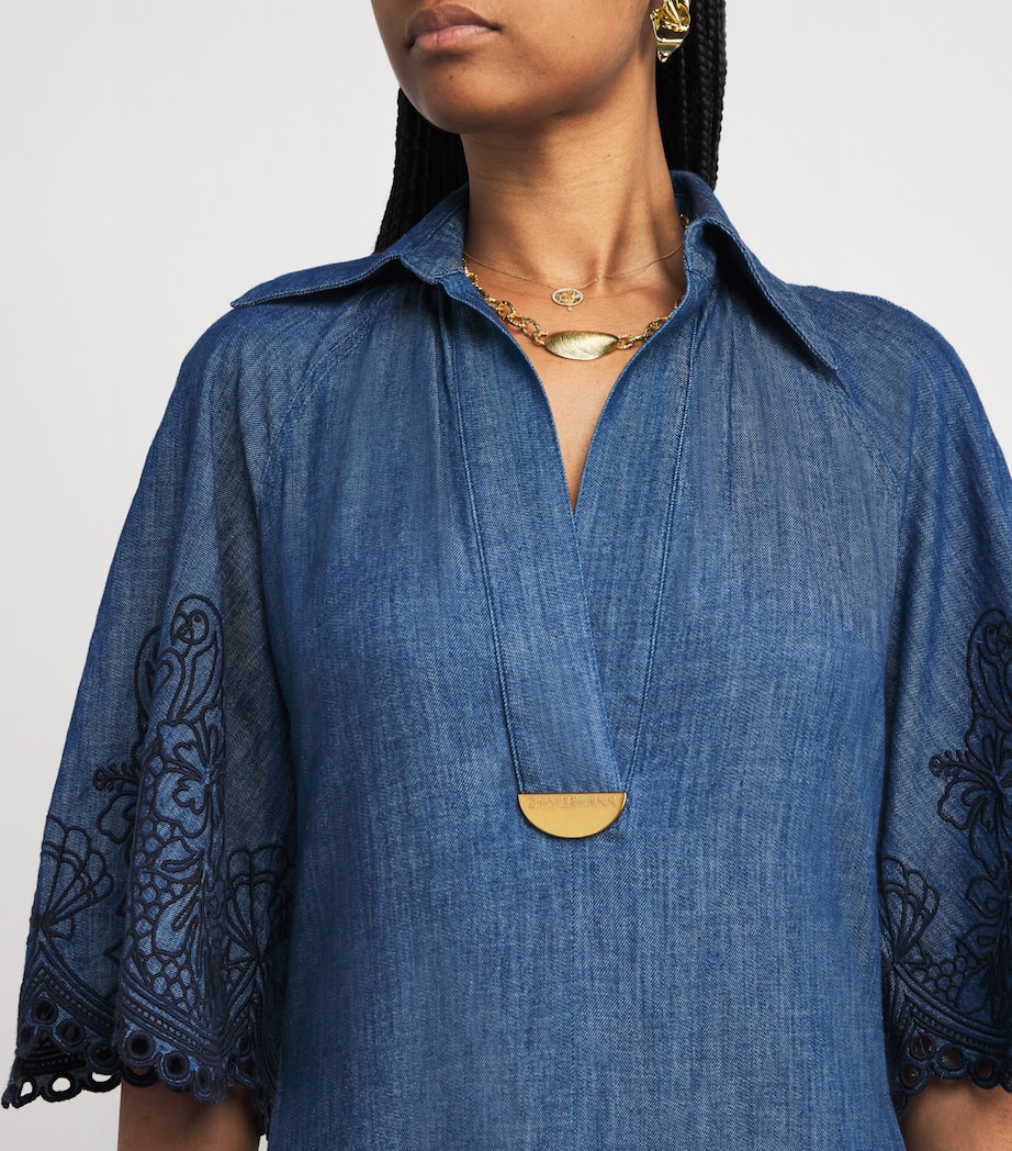 Zimmermann Blue Denim Embroidered Coco Maxi Dress | Harrods US Zimmermann Blue Denim Embroidered Coco Maxi Dress | Harrods US