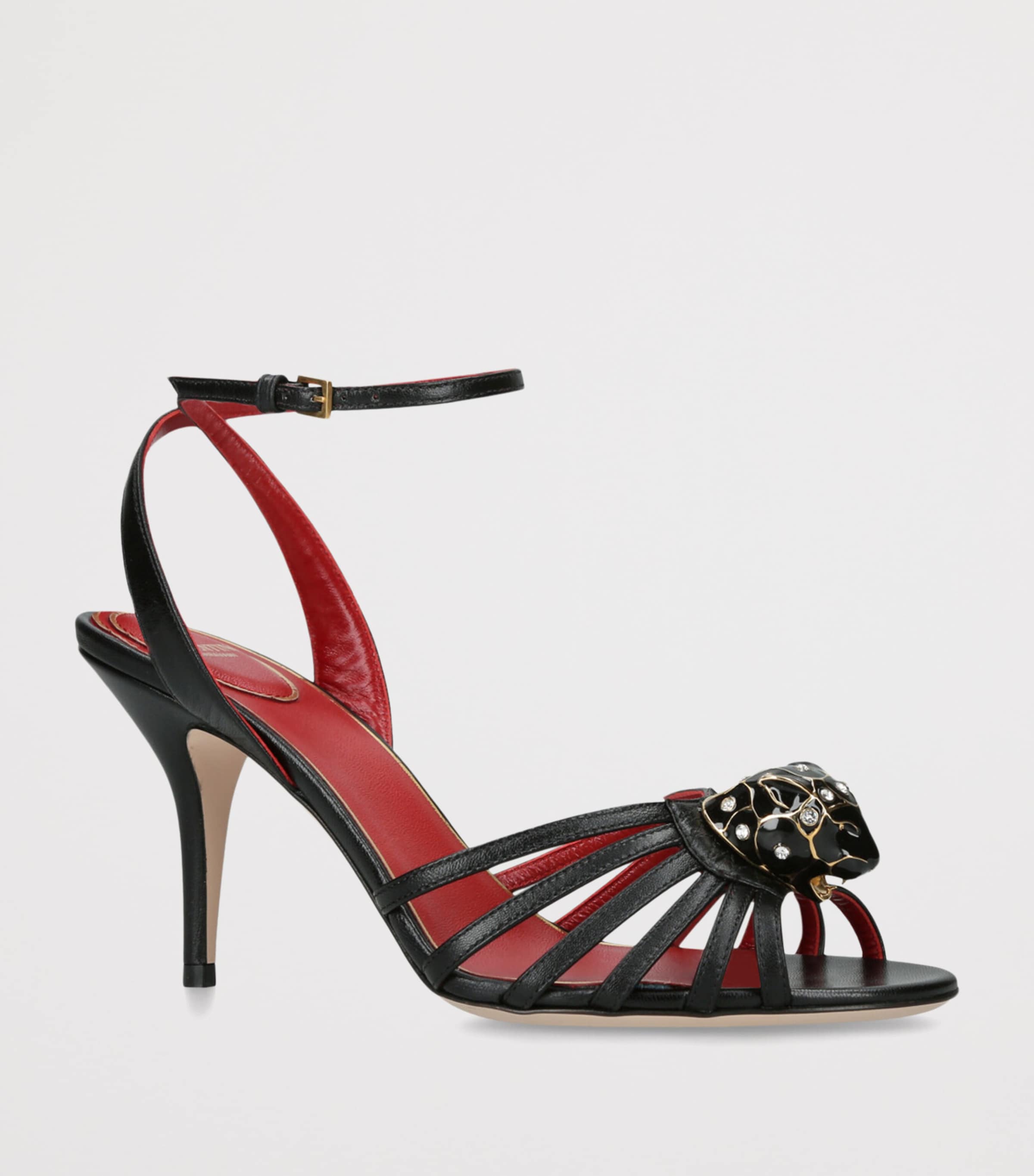 Valentino Garavani Leather Panthea Heeled Sandals 85 Black Image 3