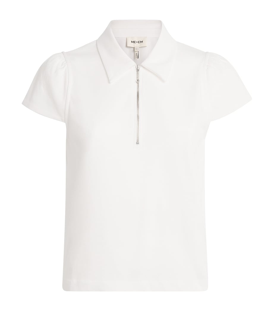 ME+EM Womens Organic Cotton Zipped Polo Sweater Fresh White Image 1