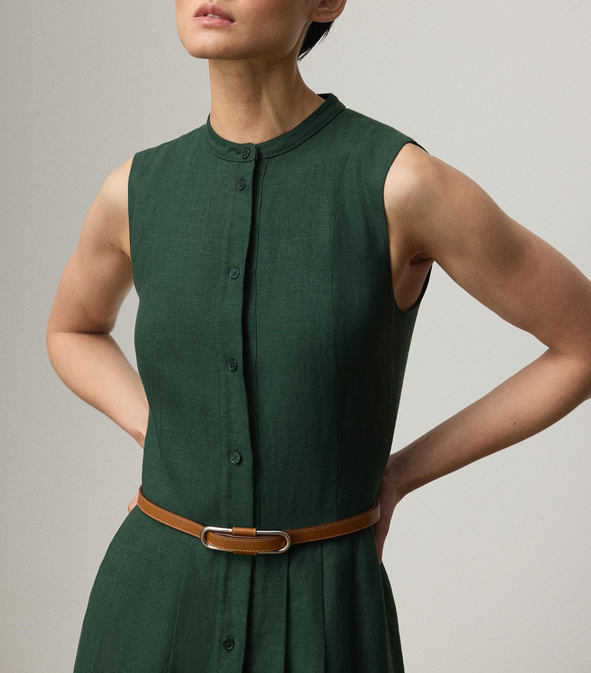 Linen Sleeveless Midi Dress DARK RACING GREEN Image 5