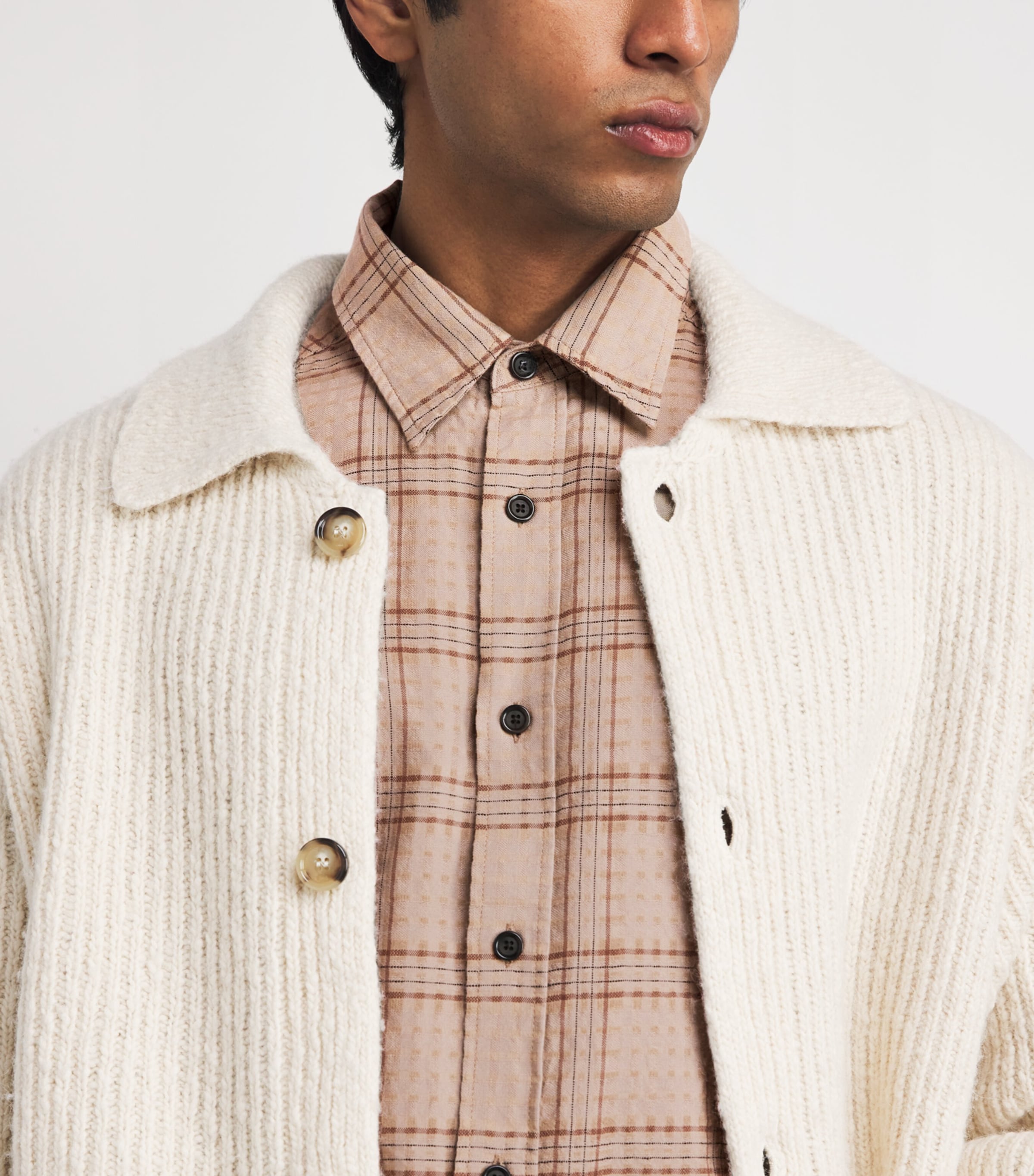 Organic Cotton Check Loose Garrison Shirt BEIGE Image 6