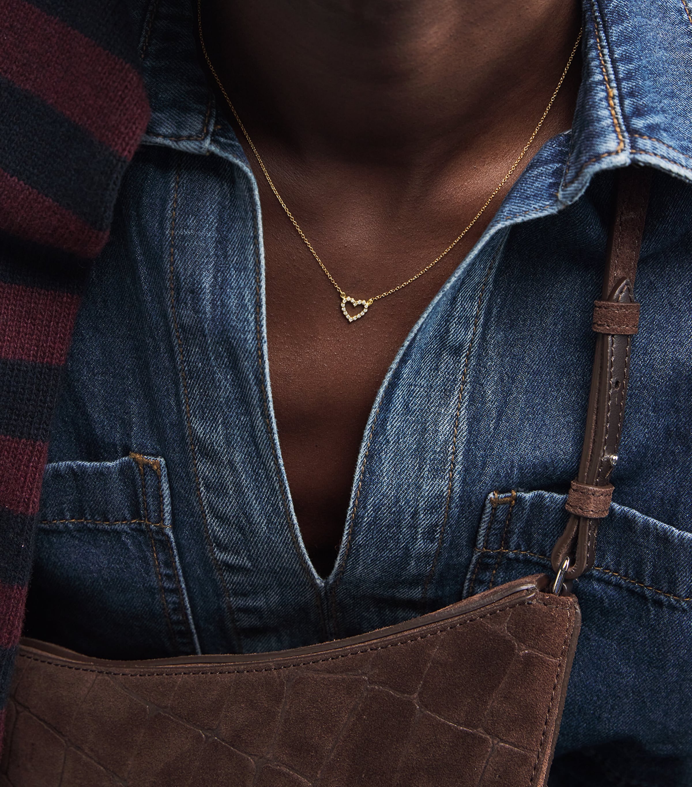 Mini Yellow Gold and Diamonds Open Heart Necklace YELLOW GOLD Image 2