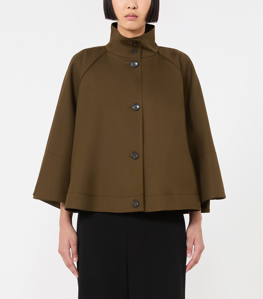 Max Mara Womens Cotton Flared Cape Coat Kaki Image 3