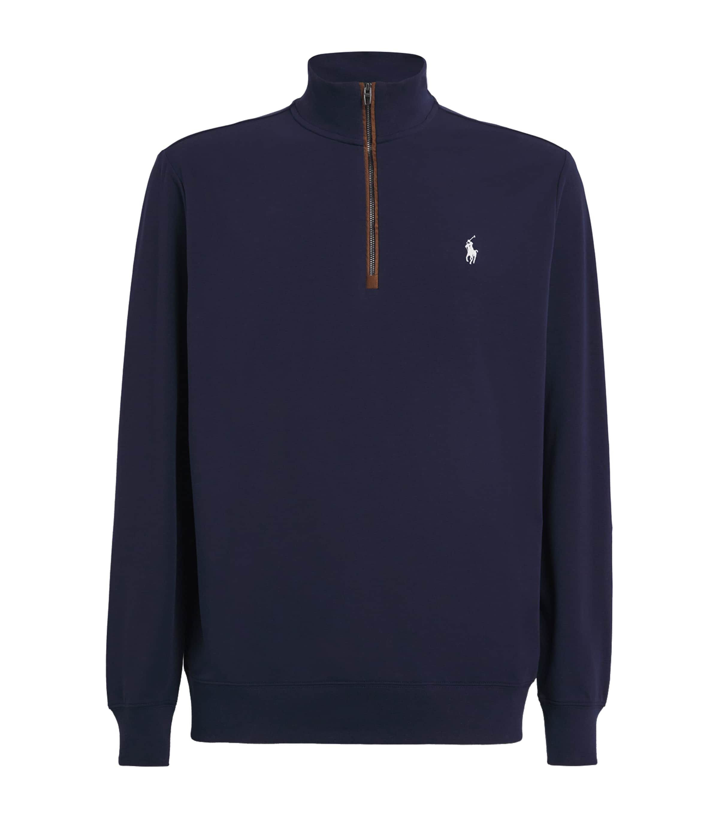 Cotton-Blend Polo Pony Quarter-Zip Sweater REFINED NAVY Image 1