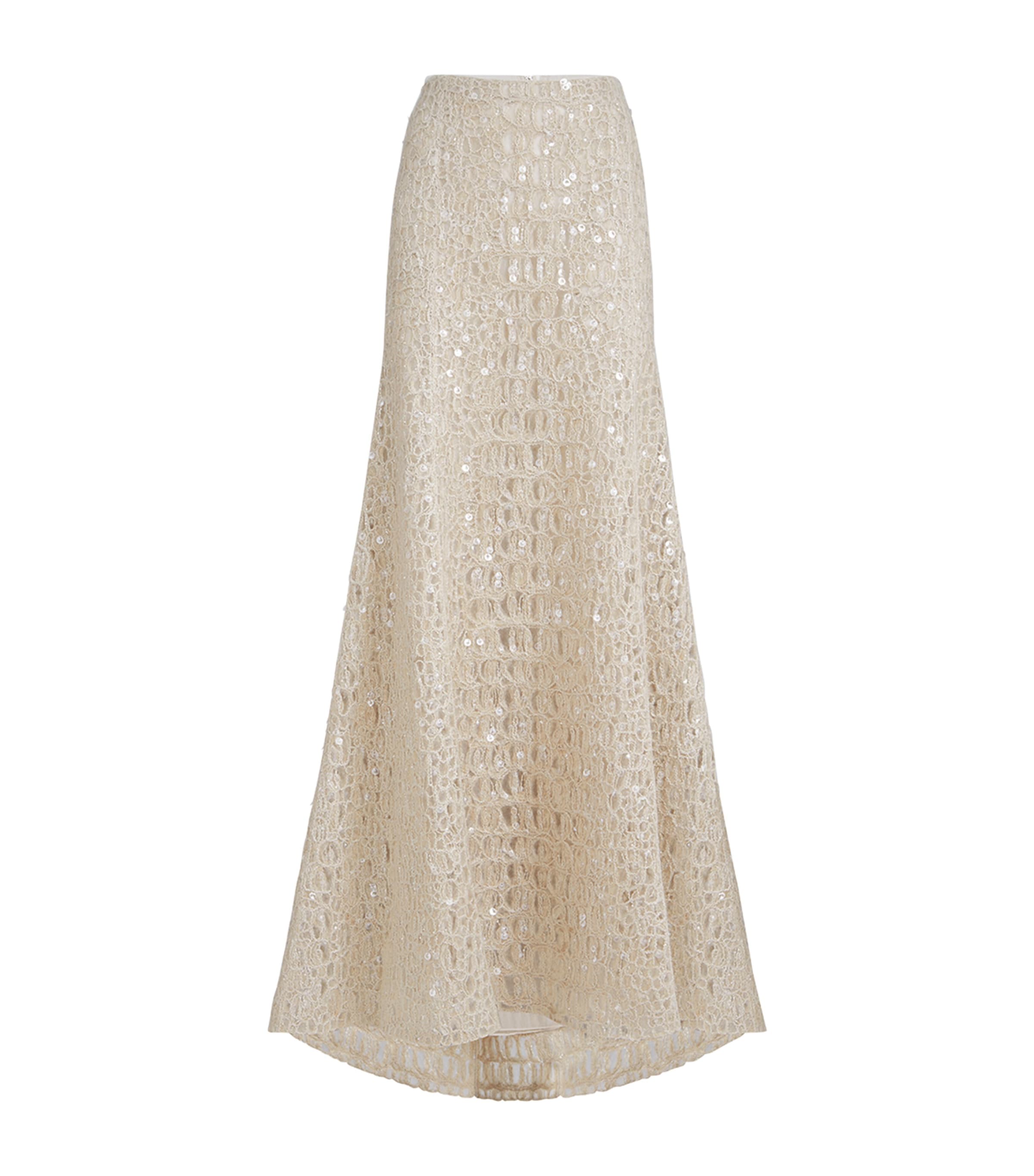 Brunello Cucinelli Mohair-silk-linen-blend Maxi Skirt In Sand