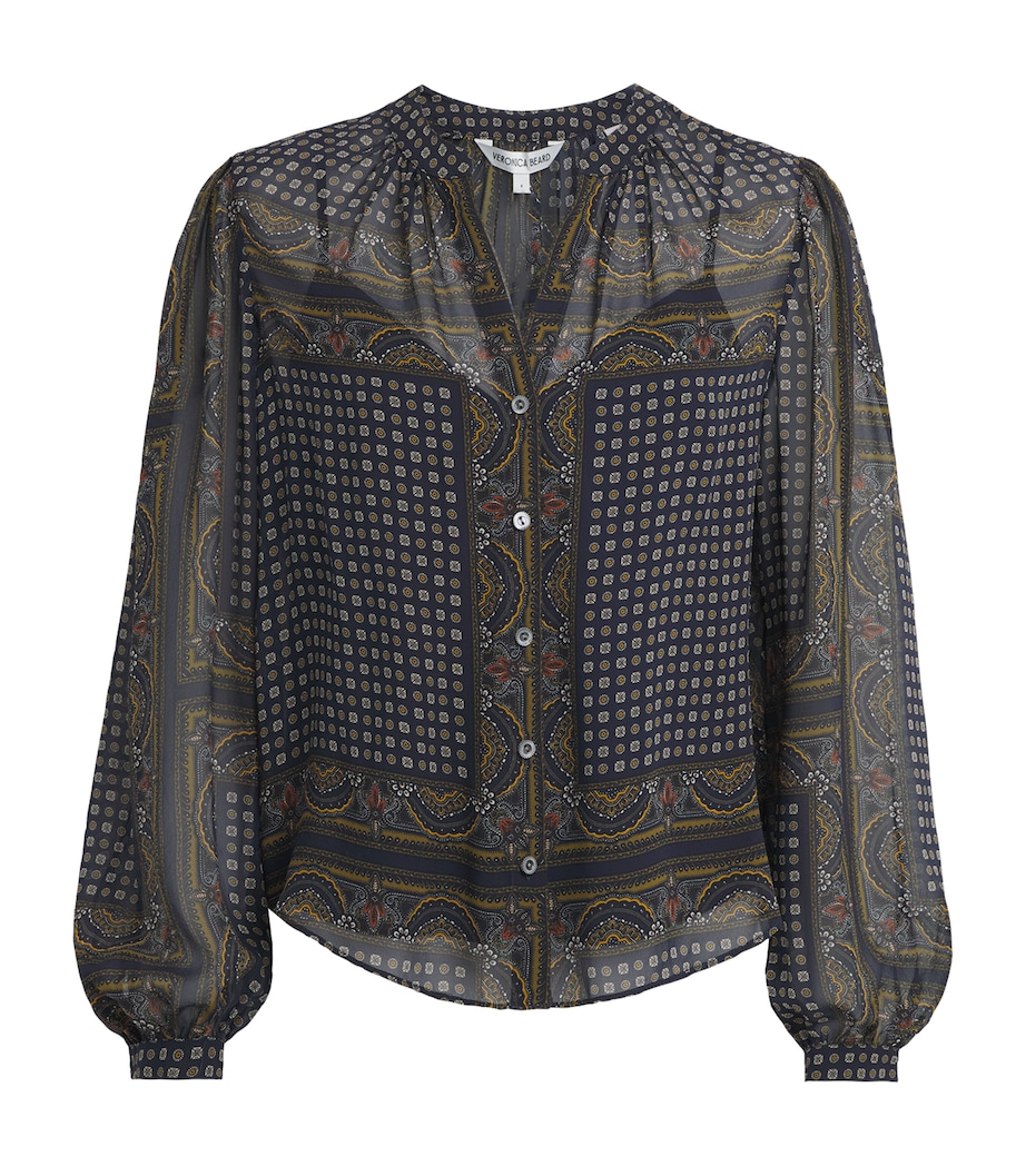 Veronica Beard Womens Silk Ashlynn Blouse Hrtg Nvy Multi Image 1