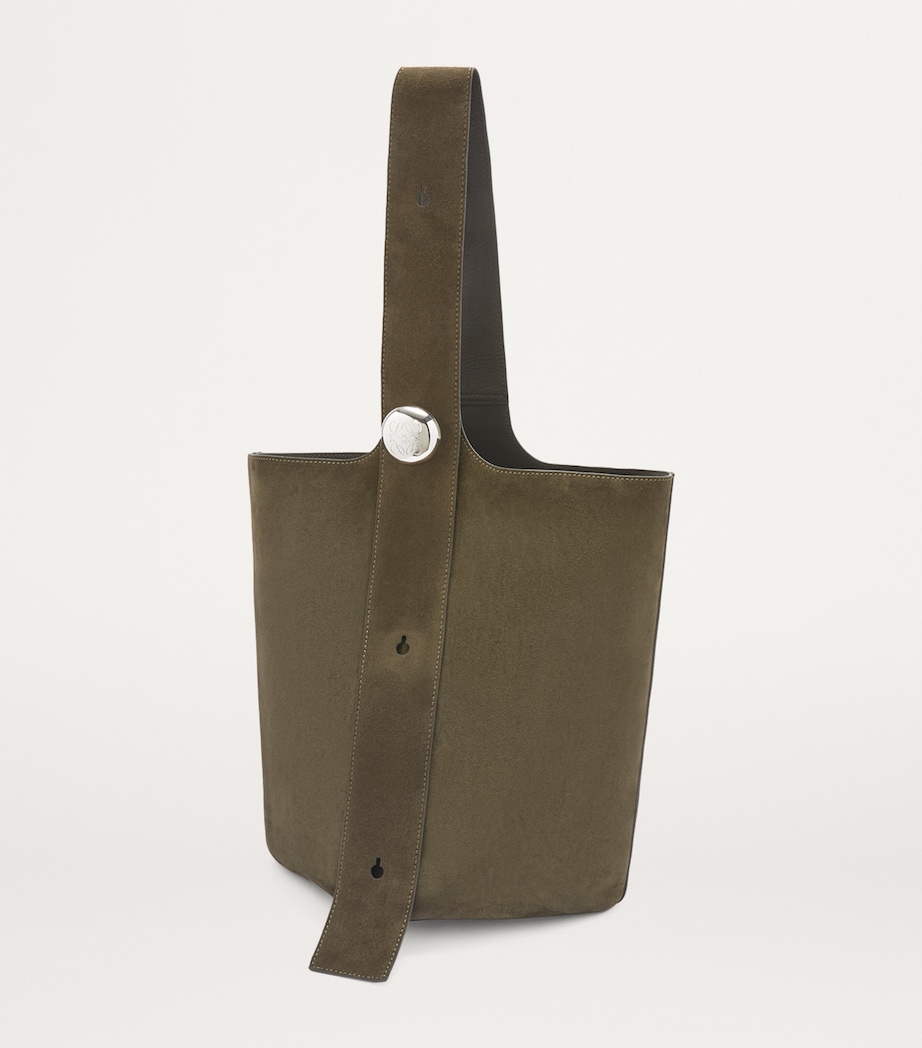 Large Suede Pebble Bucket Bag DARK OLIVE Image 3