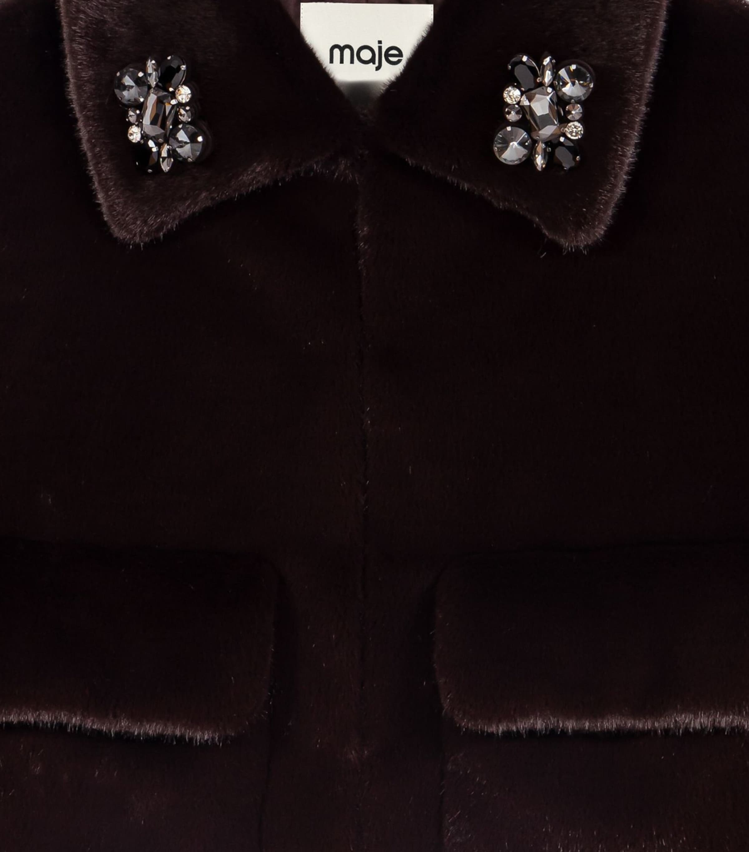 Maje Womens Faux Fur Cropped Jacket Dark Brown Image 9