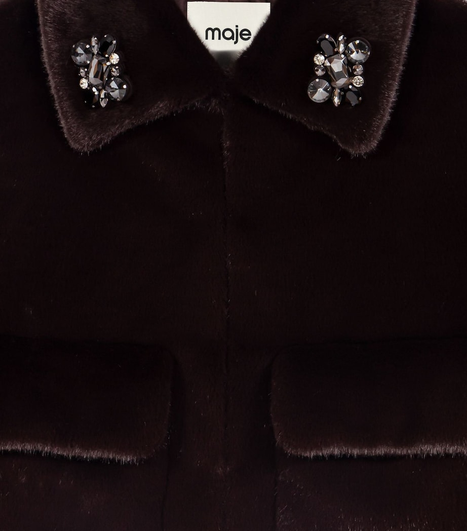 Maje Womens Faux Fur Cropped Jacket Dark Brown Image 9