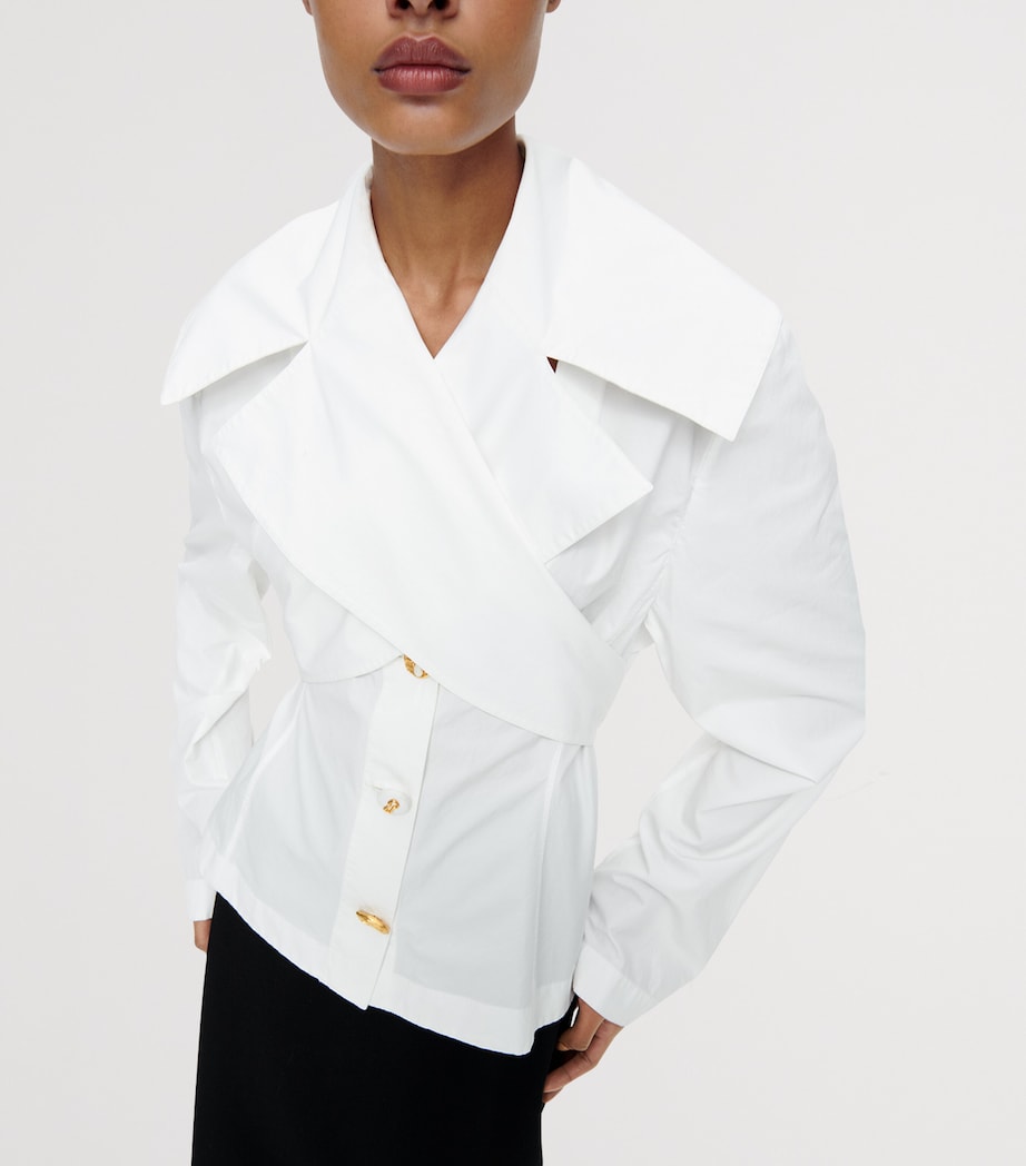 Cotton Crossover Collar Blouse 100 WHITE Image 4