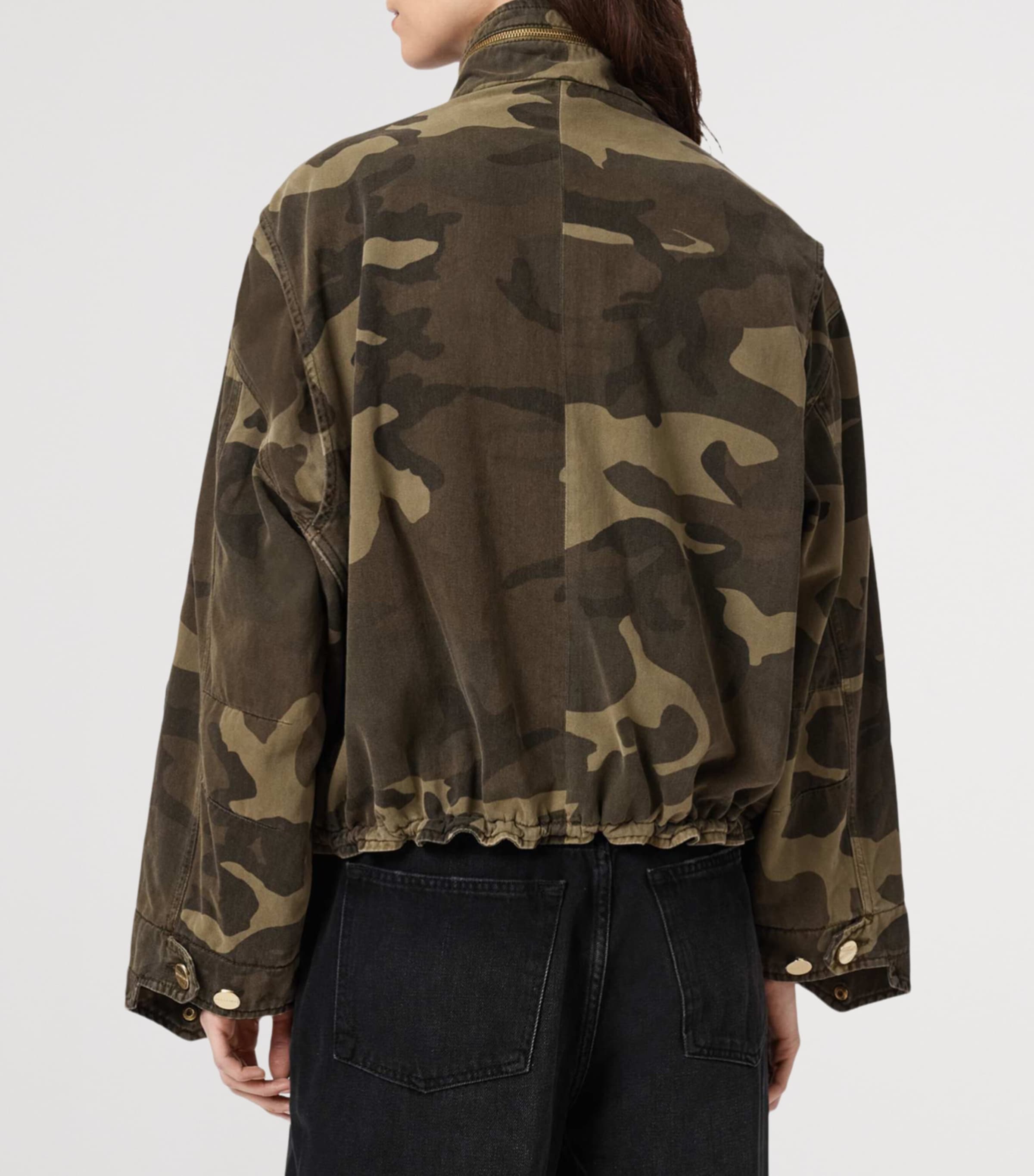 AllSaints Womens Organic Cotton Clay Patch Jacket Camo Green Image 4