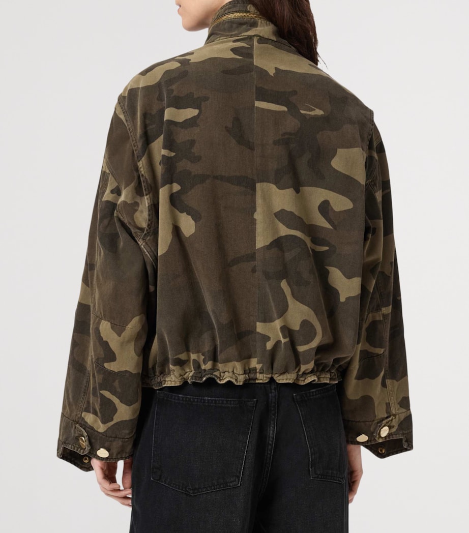AllSaints Womens Organic Cotton Clay Patch Jacket Camo Green Image 4