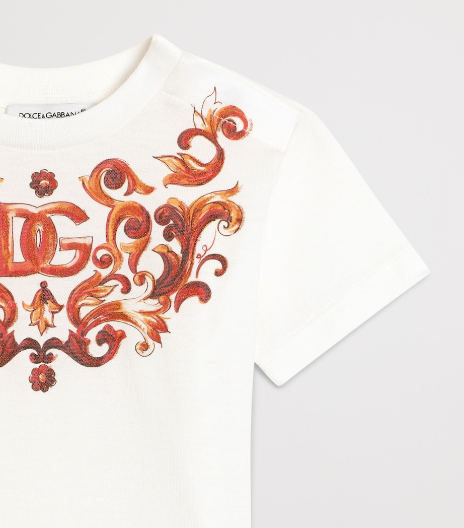 Dolce&Gabbana Kids Majolica Print Glitter T-Shirt (3-30 Months) White Image 4
