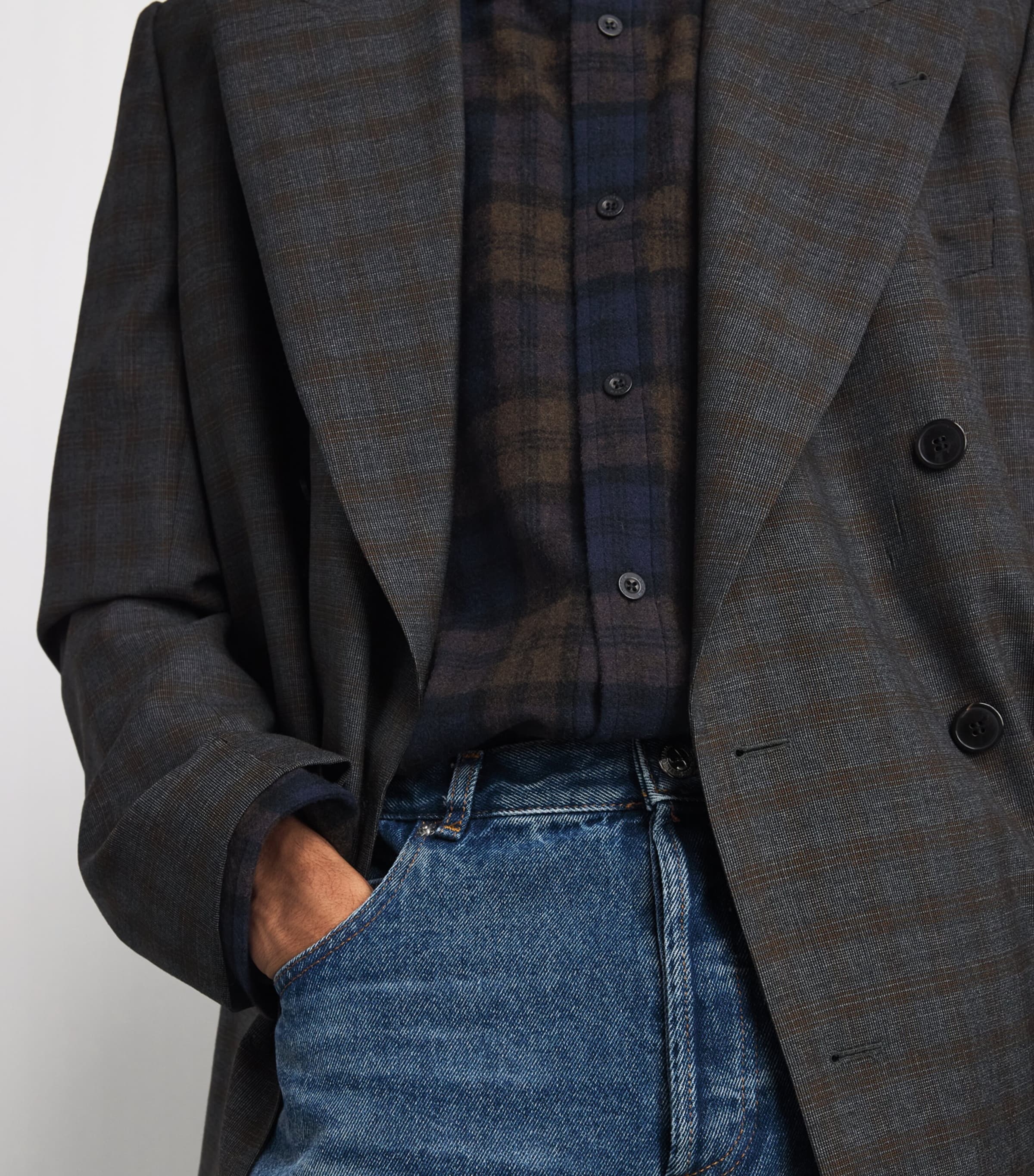 System Mens Wool-Blend Check Shirt Dark Navy Image 3