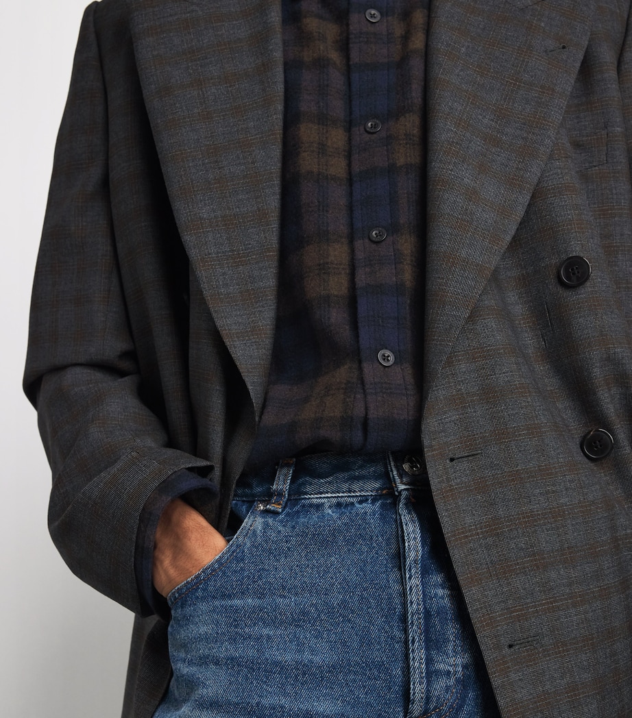 System Mens Wool-Blend Check Shirt Dark Navy Image 3