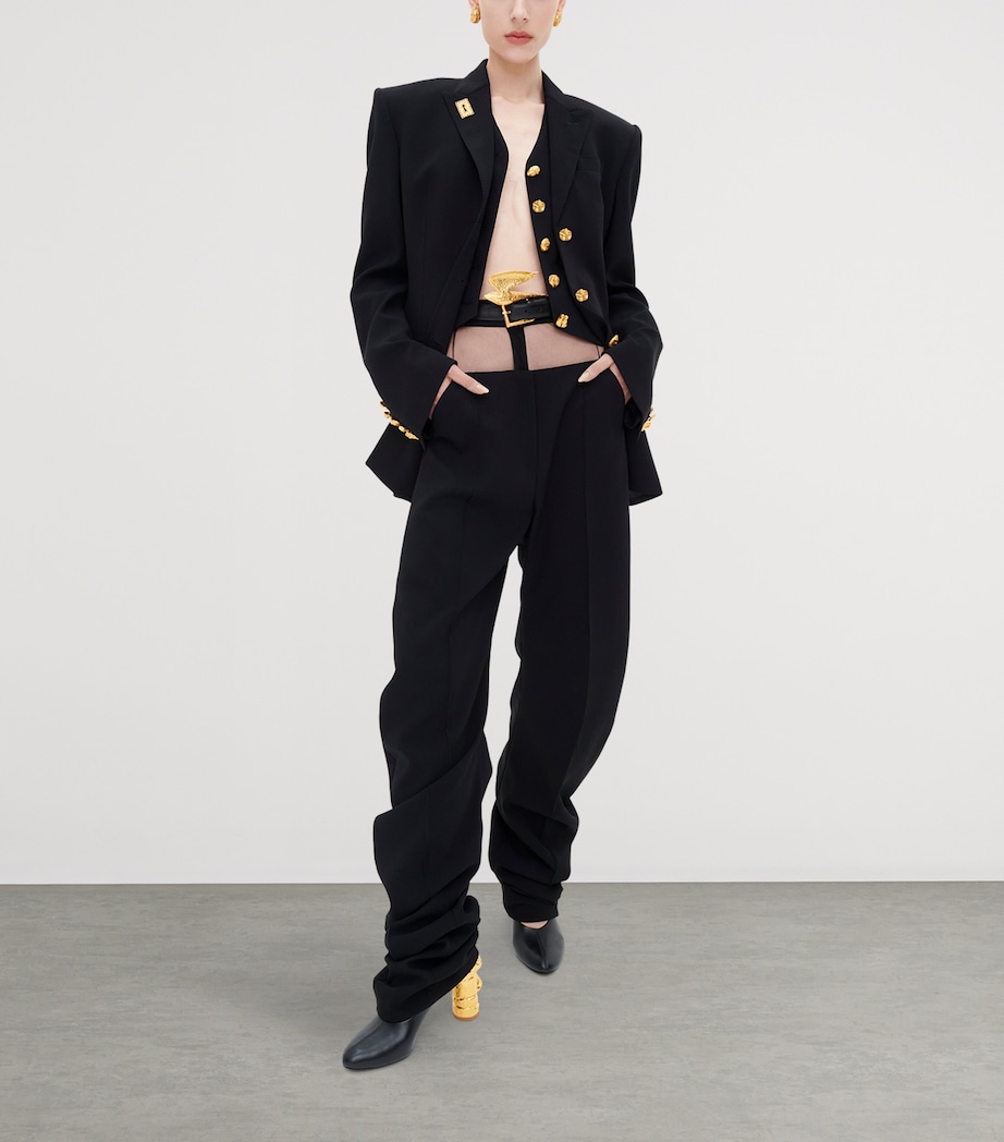 Schiaparelli Womens Wool-Blend Bijoux Chain Blazer Nude Image 2