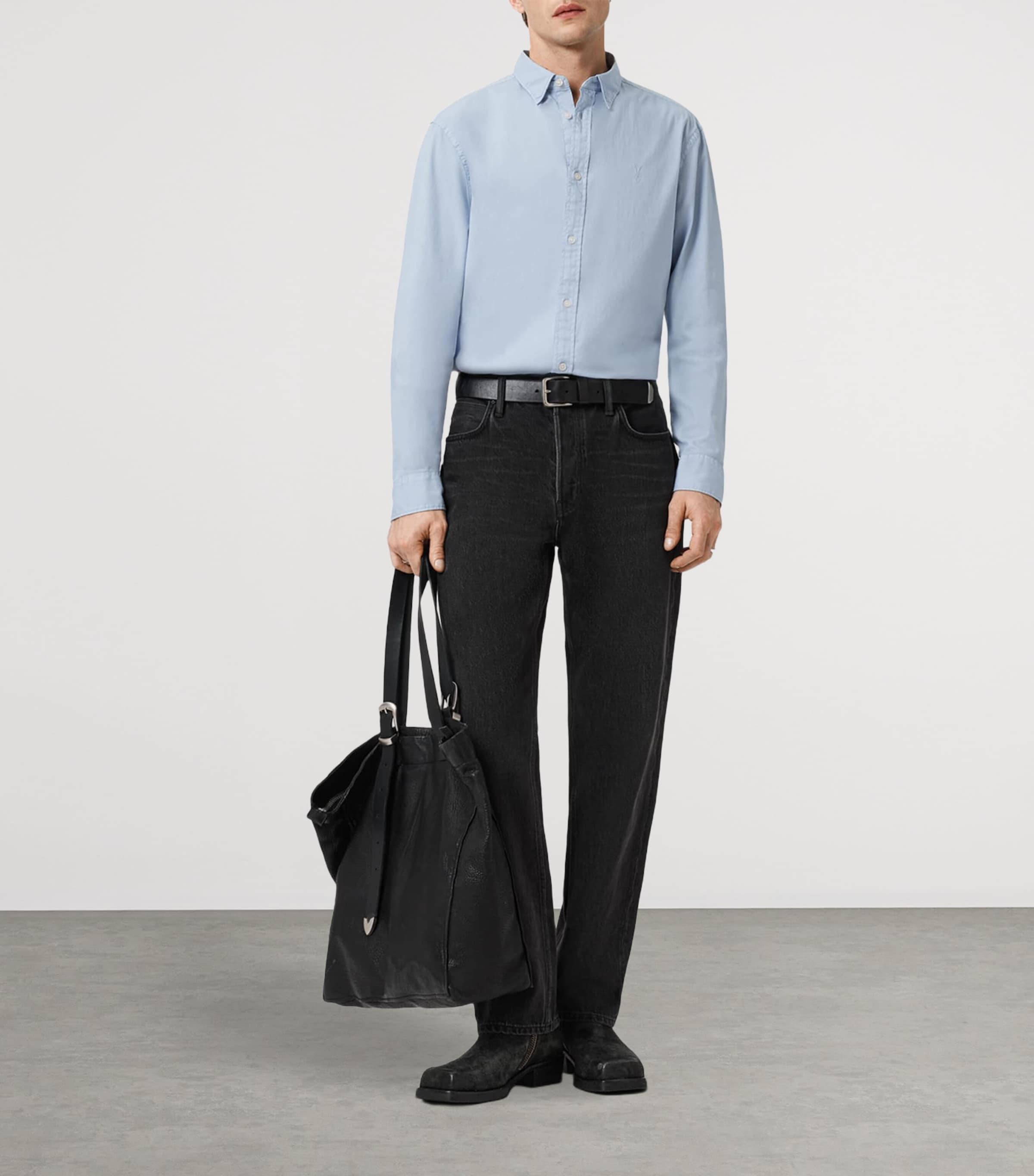 AllSaints Mens Stretch-Cotton Hawthorne Shirt Villa Blue Image 2