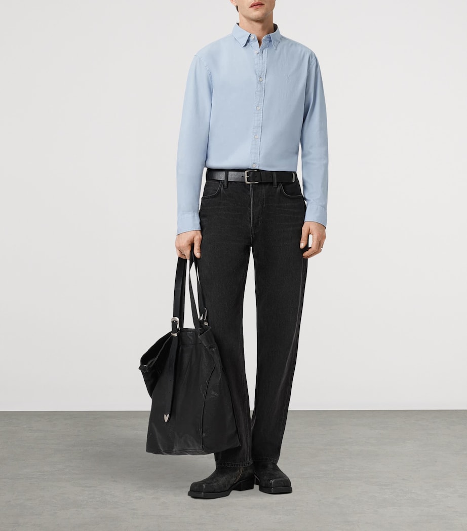 AllSaints Mens Stretch-Cotton Hawthorne Shirt Villa Blue Image 2