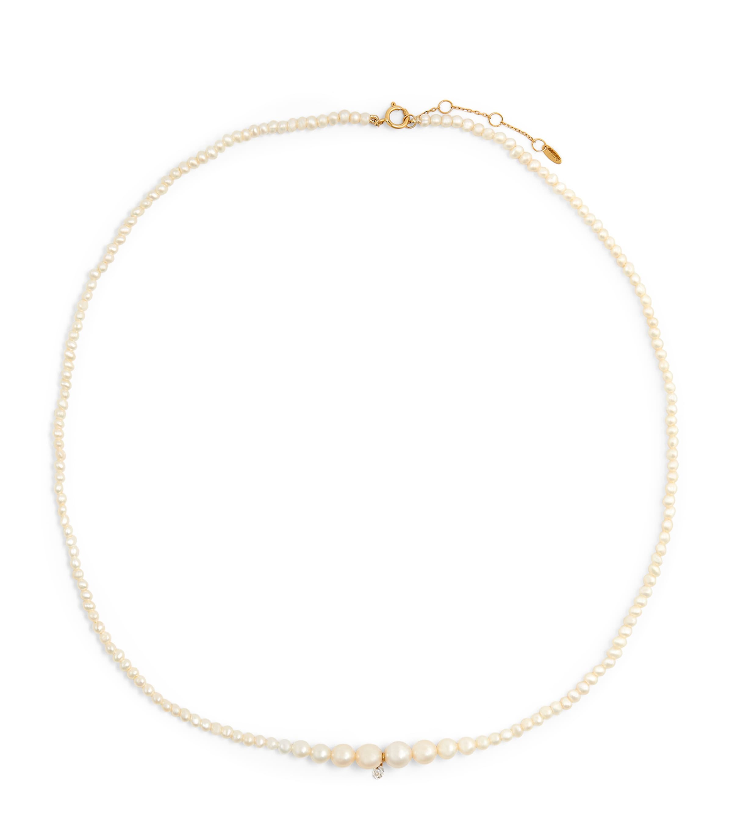 Persée Yellow Gold, Diamond And Pearl Necklace In Gold