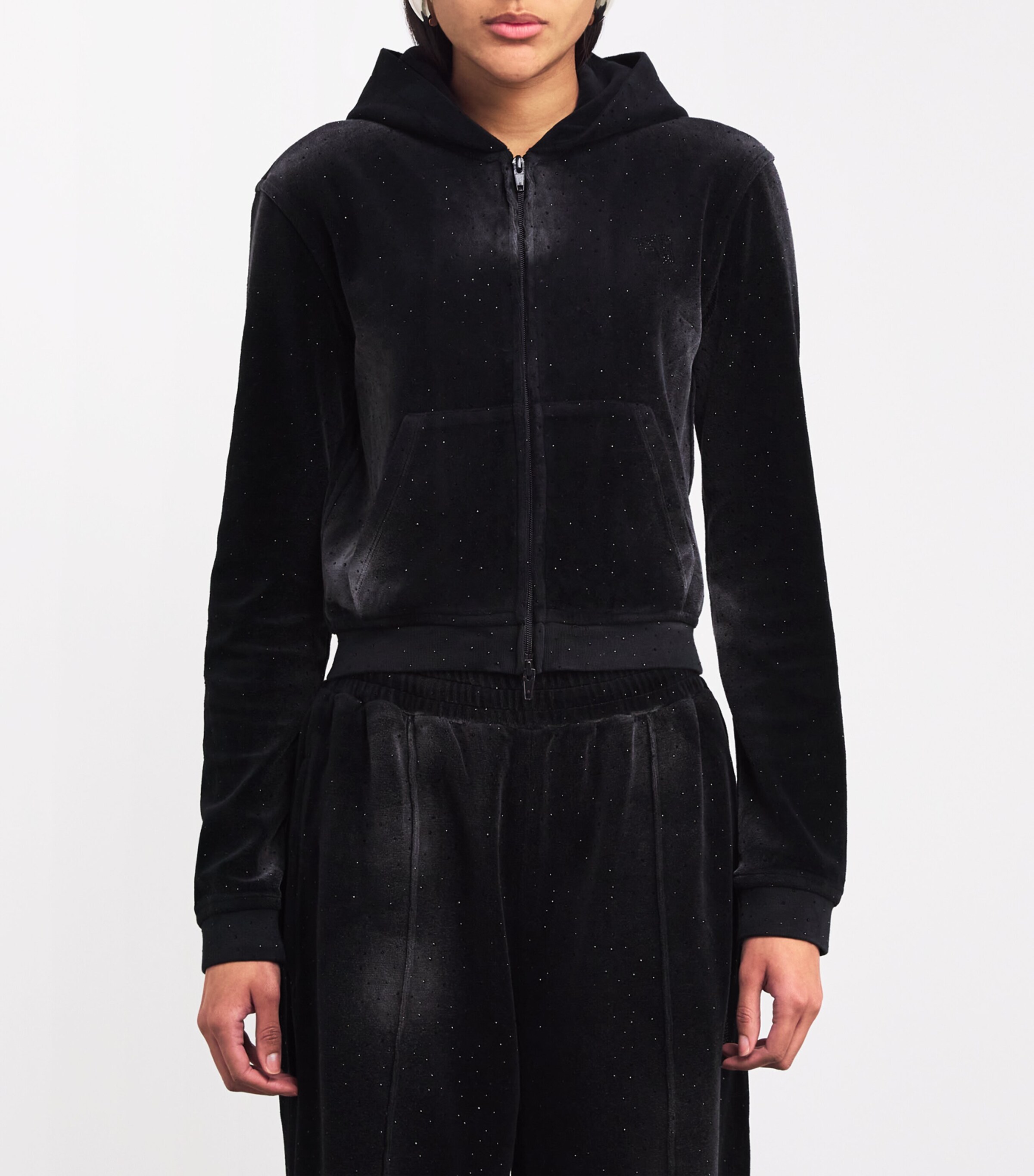 Alexander Wang Womens Velour Rhinestone Hotfix Hoodie Washed Nickel Image 3
