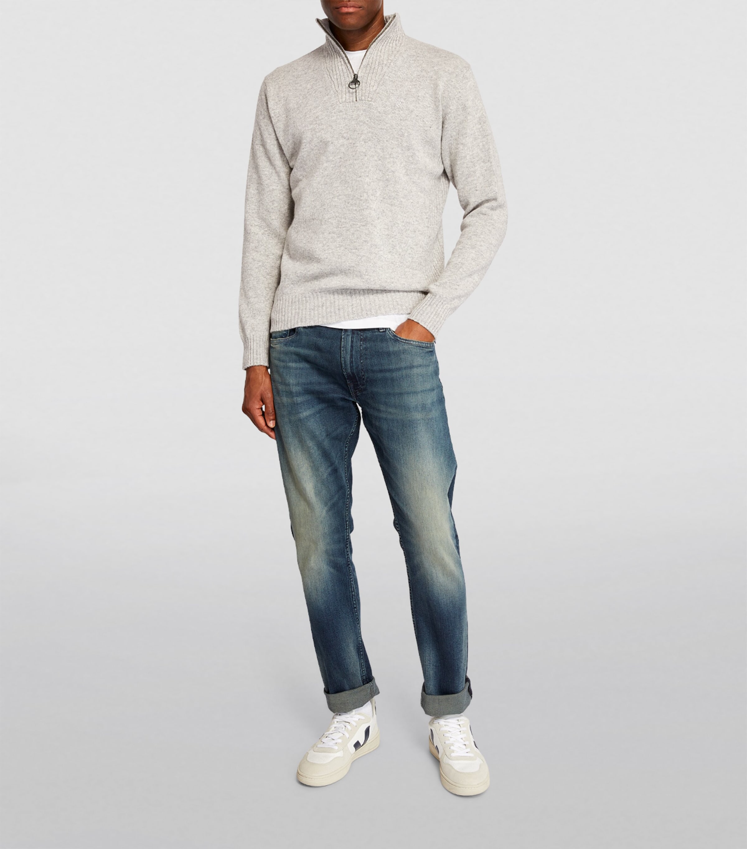 Barbour Mens Wool Half-Zip Sweater Lt Grey Marl Image 2
