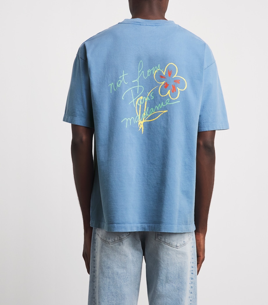 Drôle de Monsieur Mens Cotton Esquisse Slogan T-Shirt Light Blue Image 5