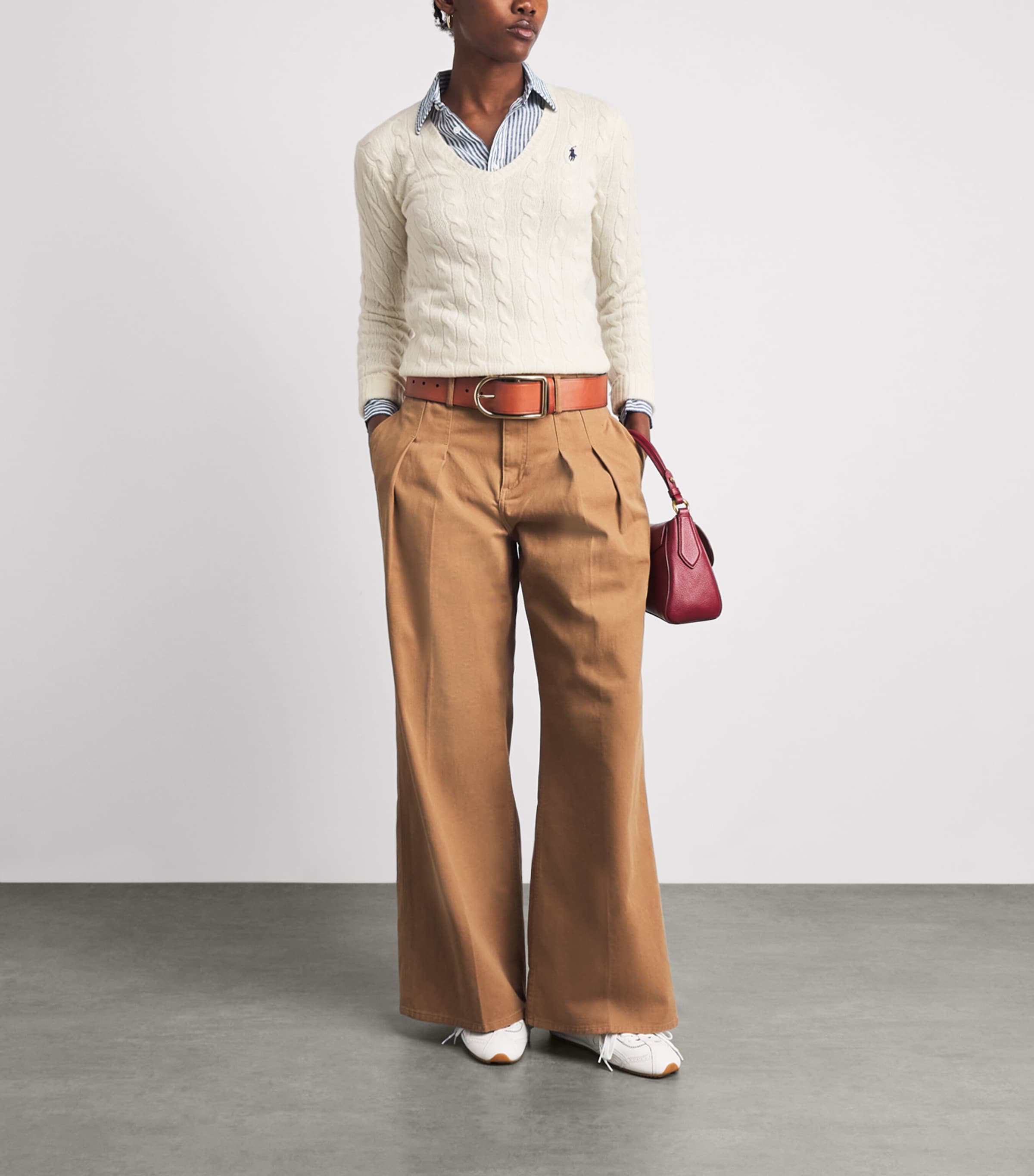 Polo Ralph Lauren Womens Wool-Cashmere Cable-Knit Kimberly Sweater Cream Image 2