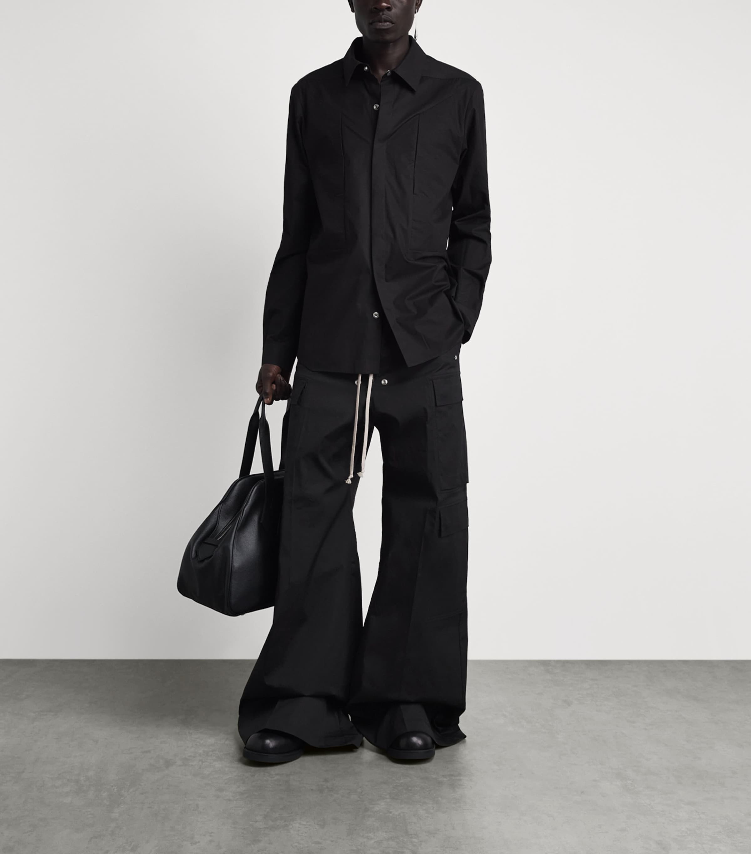 Rick Owens Mens Stretch-Cotton Wide-Leg Cargobelas Trousers Black Image 2