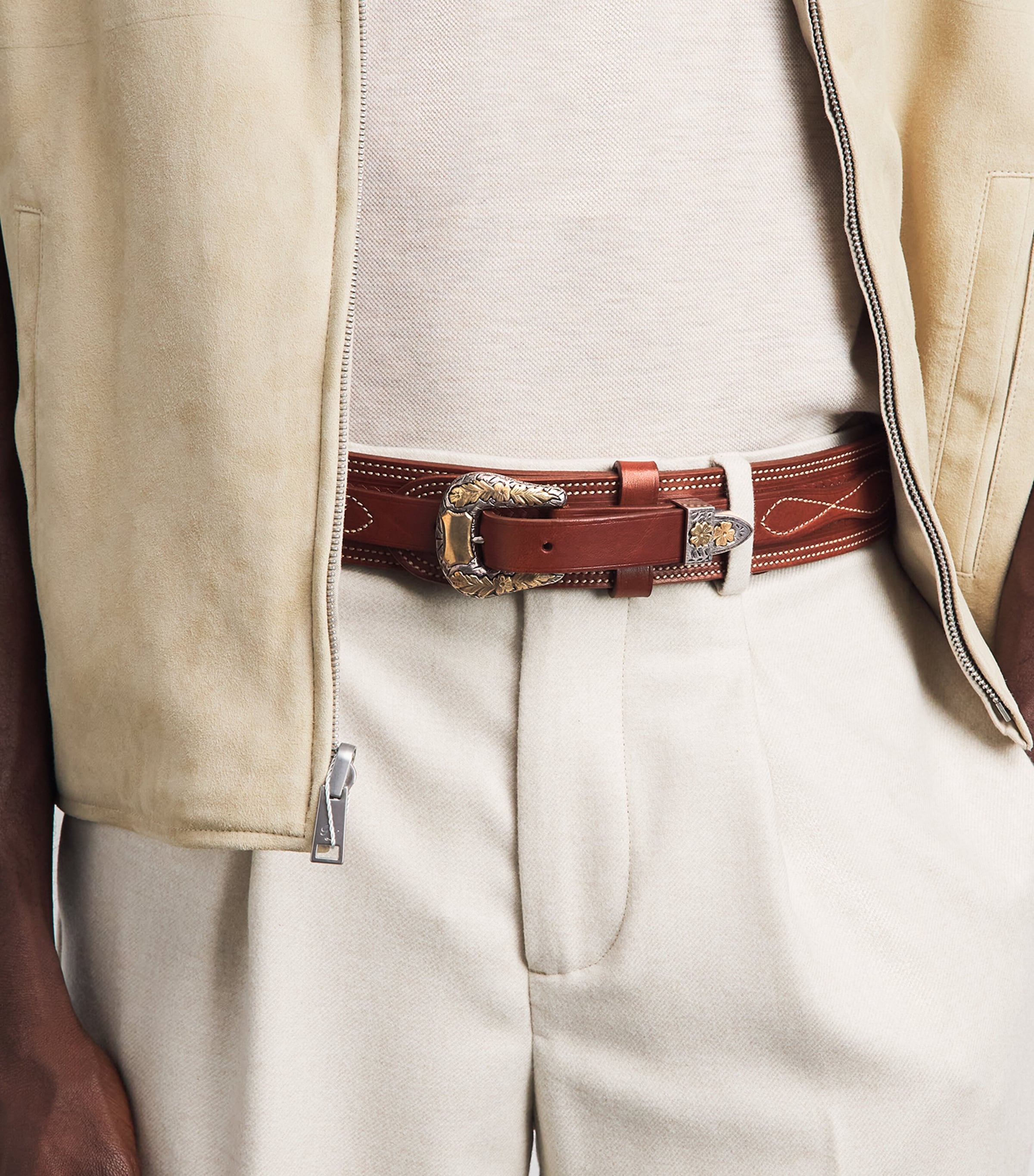 Ralph Lauren Purple Label Leather Western Belt Rl Gold Image 2
