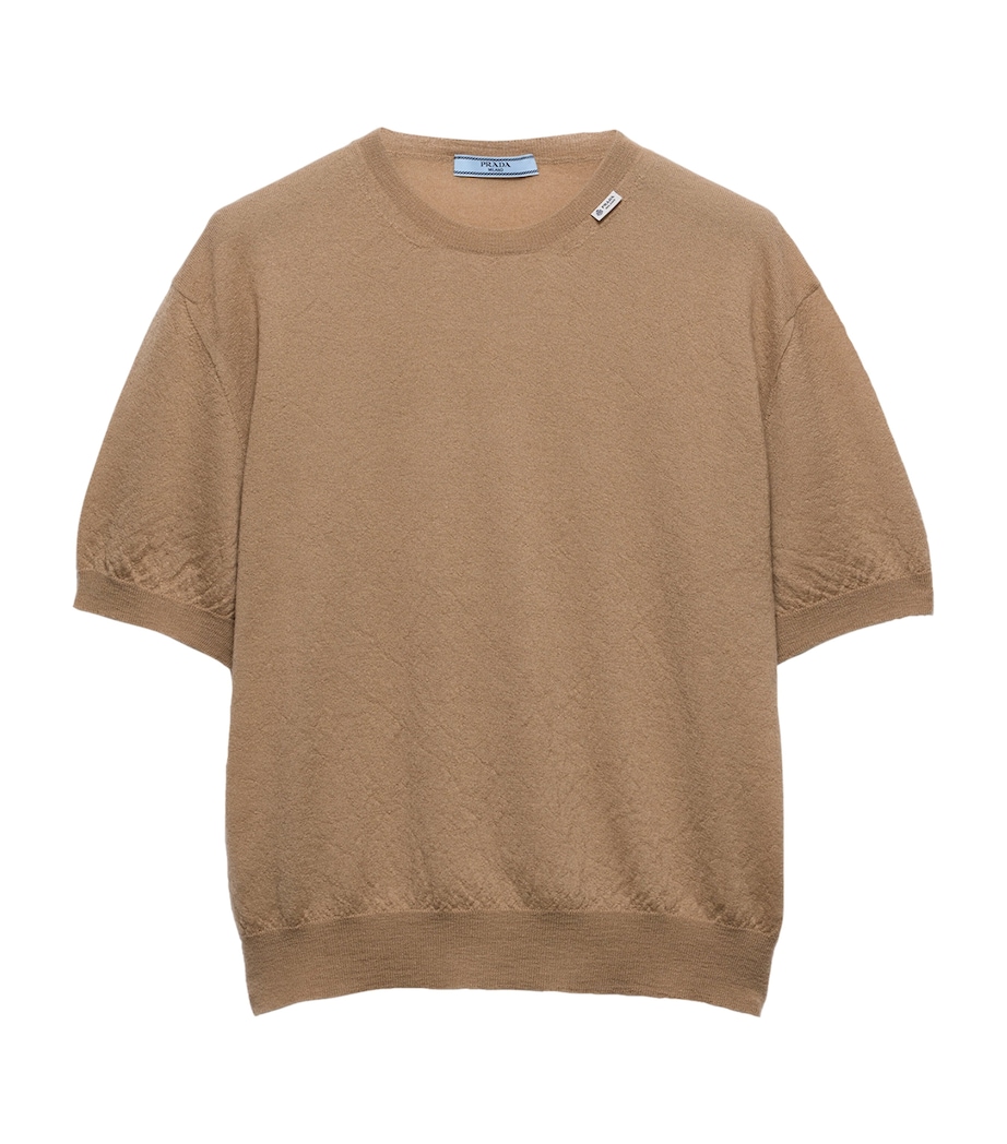 Prada Womens Cashmere Short-Sleeve Sweater Neutral Image 1