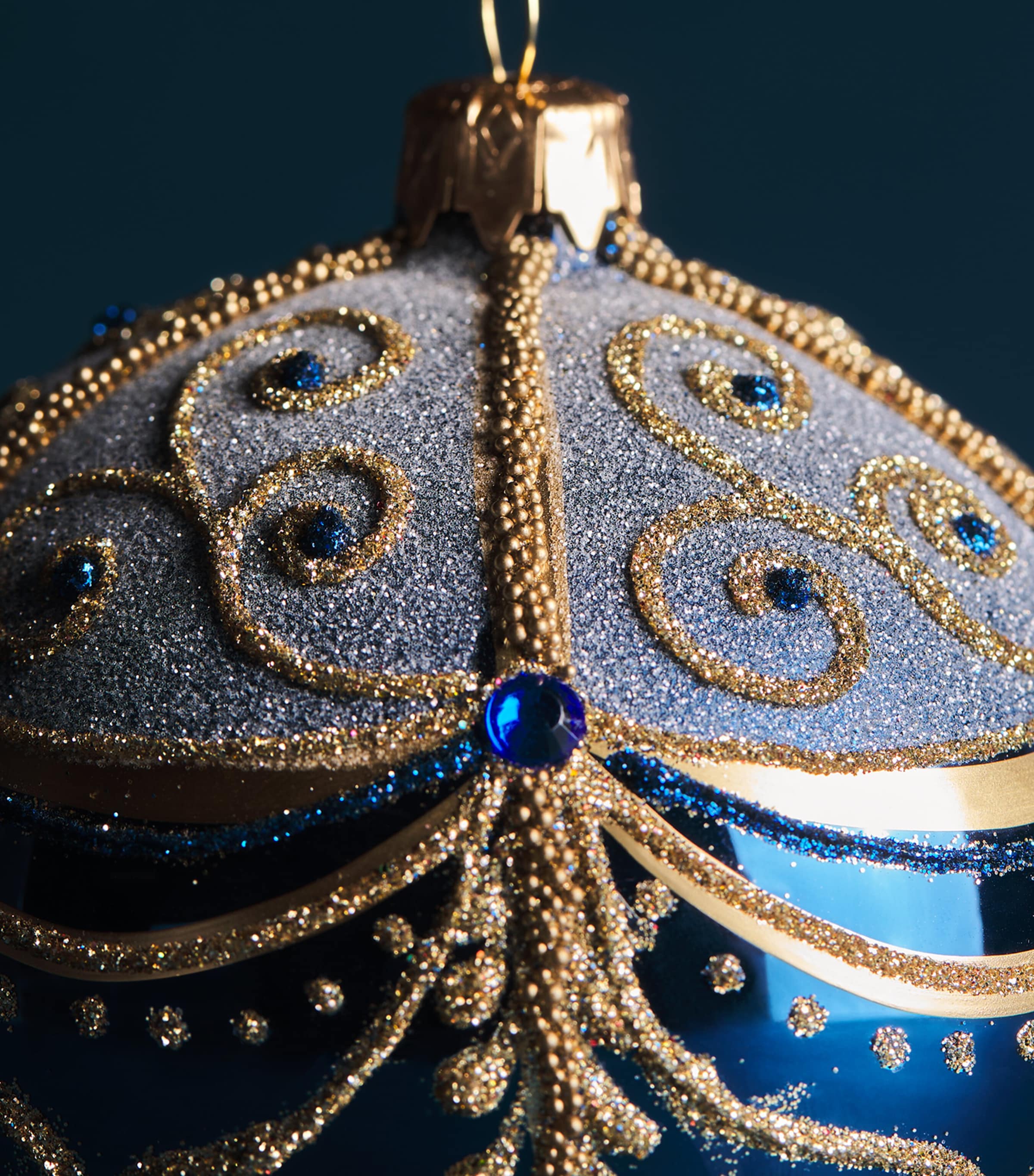 Harrods Glitter Patterned Bauble Navy Blue Image 2