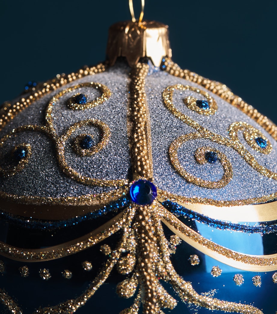 Harrods Glitter Patterned Bauble Navy Blue Image 2