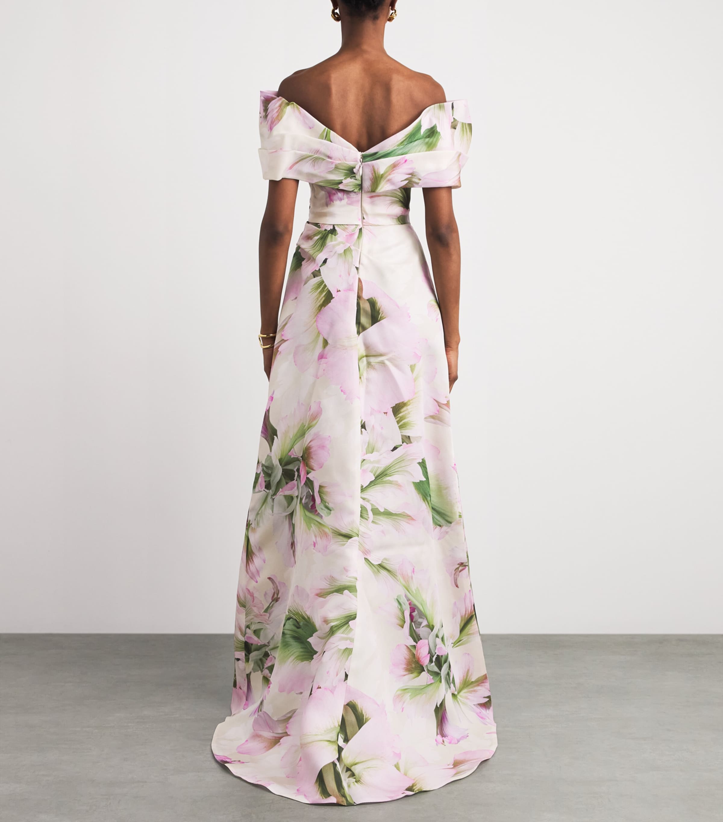 Monique Lhuillier Womens Asymmetric Off-The-Shoulder Gown Carnation Multi Image 4