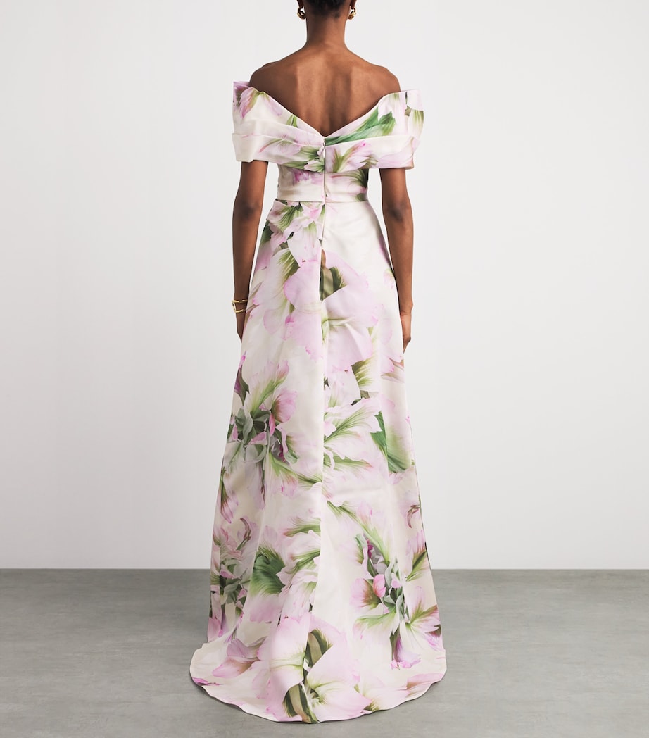 Monique Lhuillier Womens Asymmetric Off-The-Shoulder Gown Carnation Multi Image 4