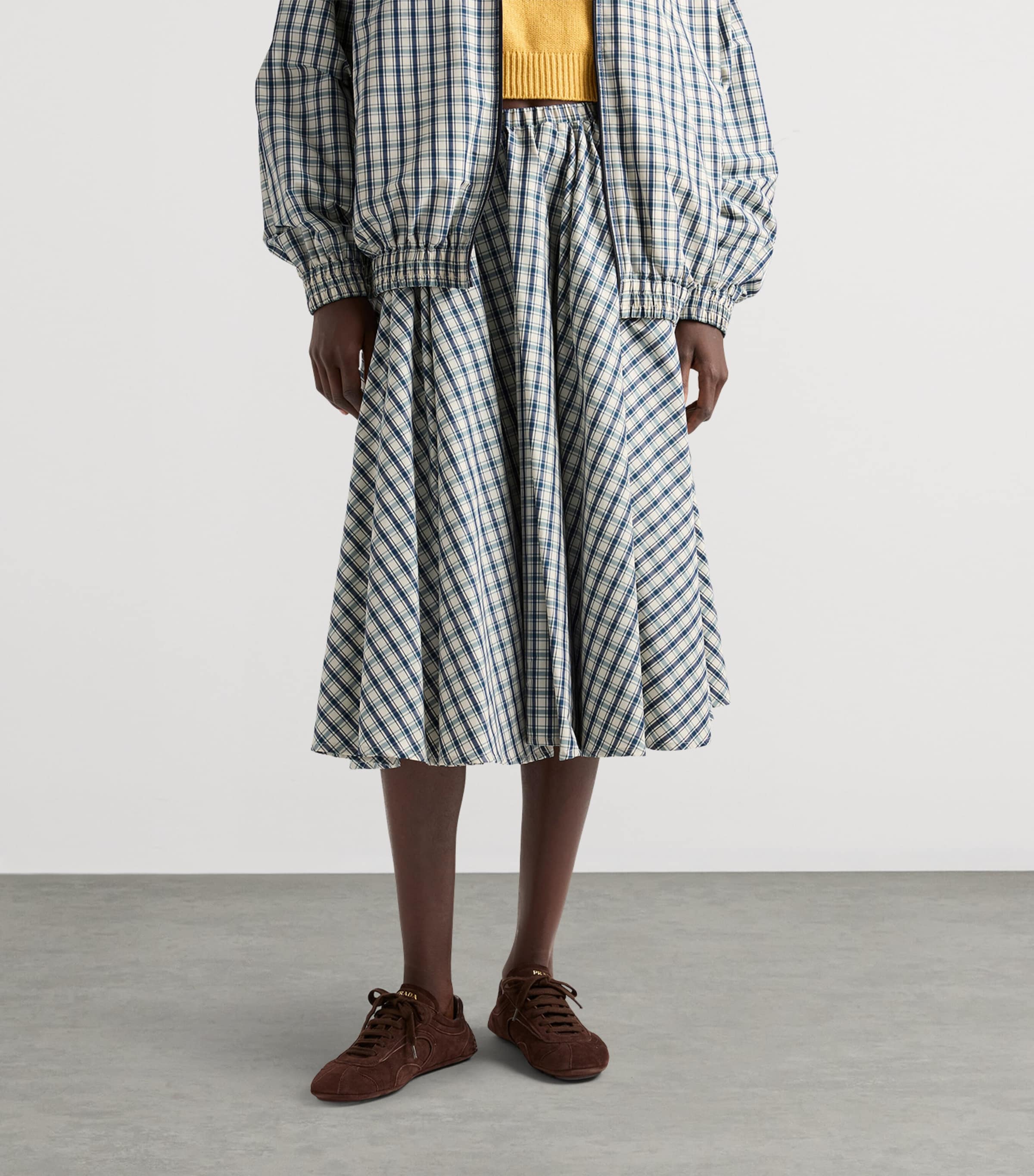 Prada Womens Chambray Check Midi Skirt Image 3