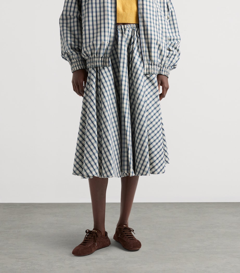 Prada Womens Chambray Check Midi Skirt Image 3