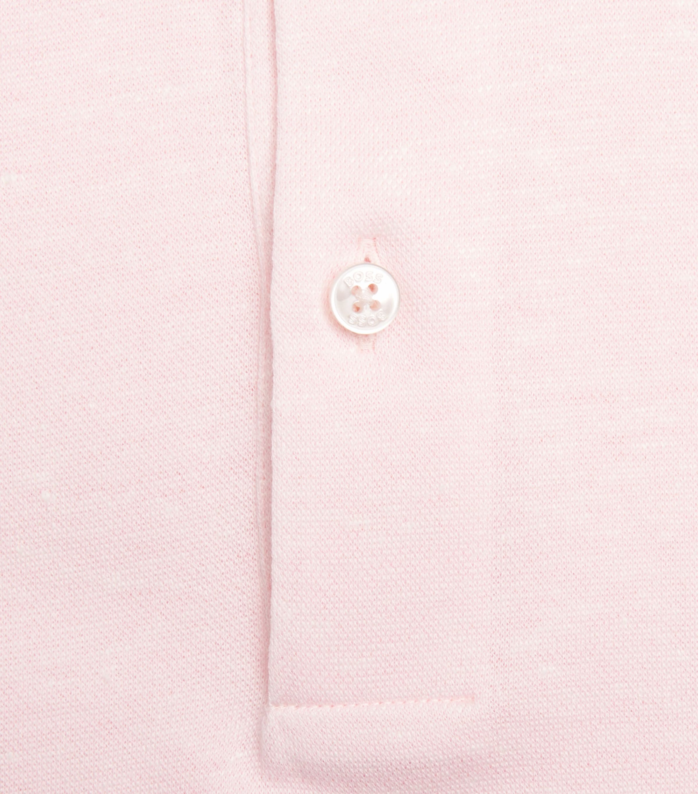 BOSS Mens Linen-Cotton Polo Shirt Open Pink Image 6