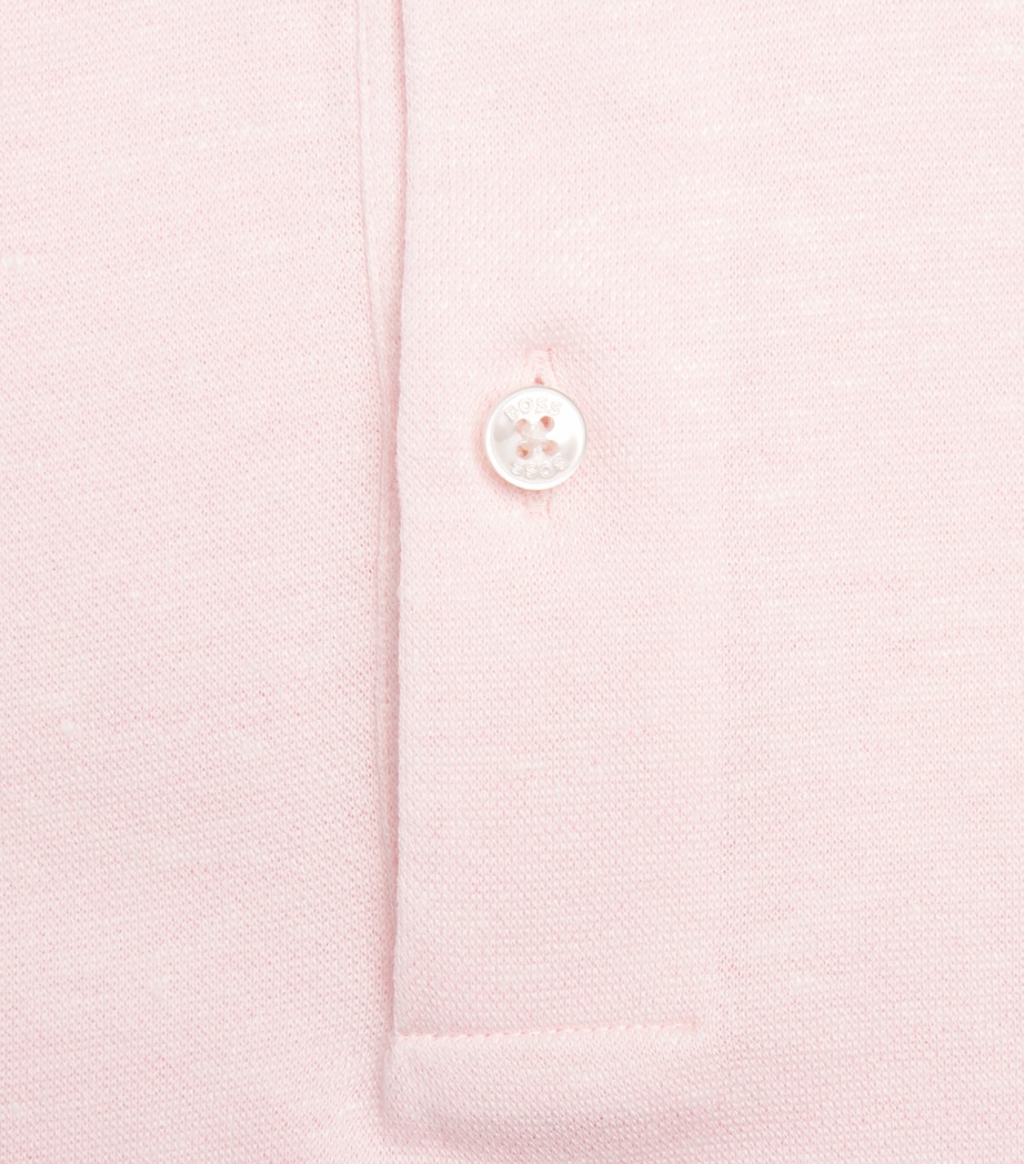 BOSS Mens Linen-Cotton Polo Shirt Open Pink Image 6