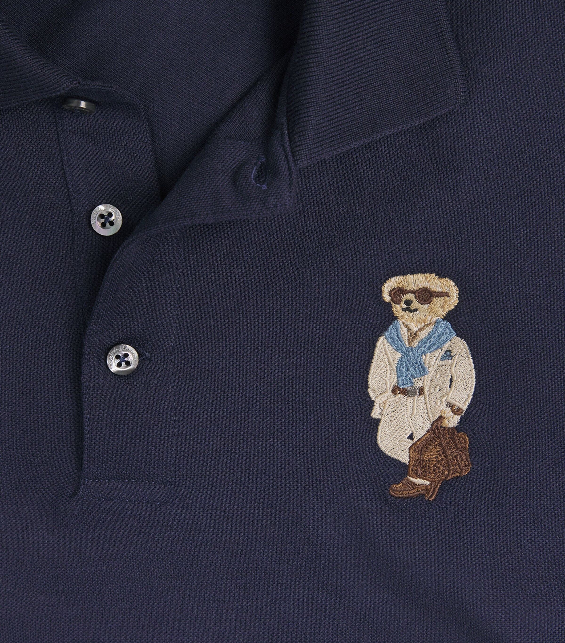 Ralph Lauren Purple Label Mens Cotton-Cashmere Polo Bear Polo Shirt Racing Navy Image 6