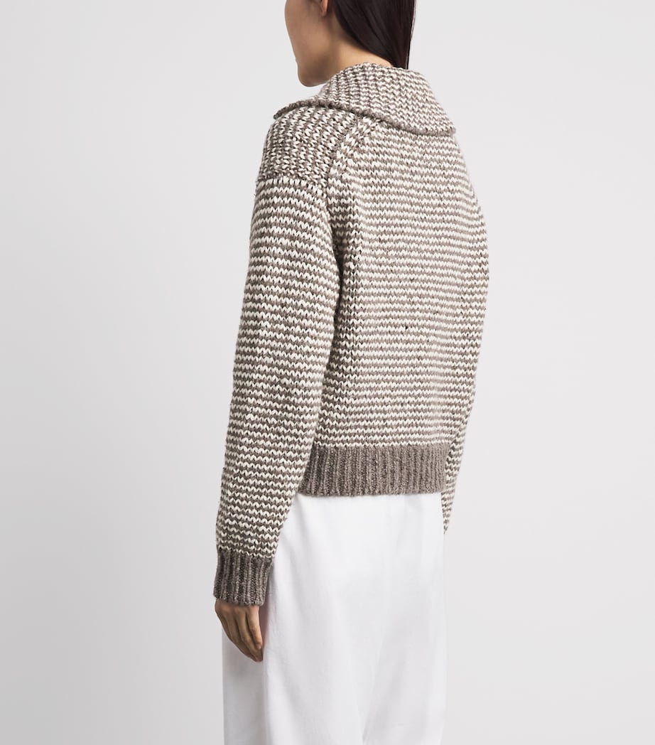 Polo Ralph Lauren Womens Cotton-Wool Blend Sweater Stone Grey/crm Strp Image 5