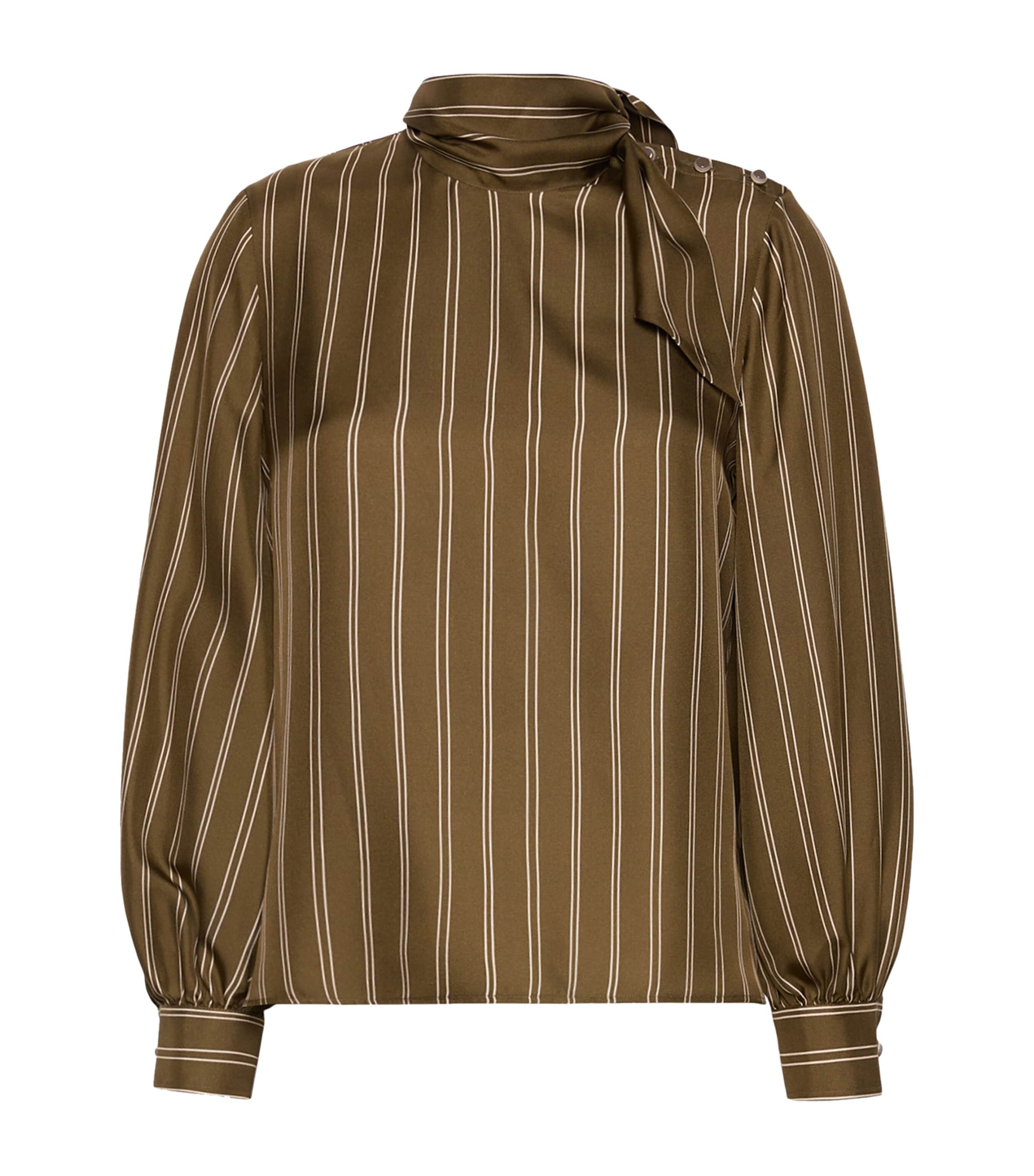 Max Mara Womens Silk Stripe Blouse Kaki Image 1