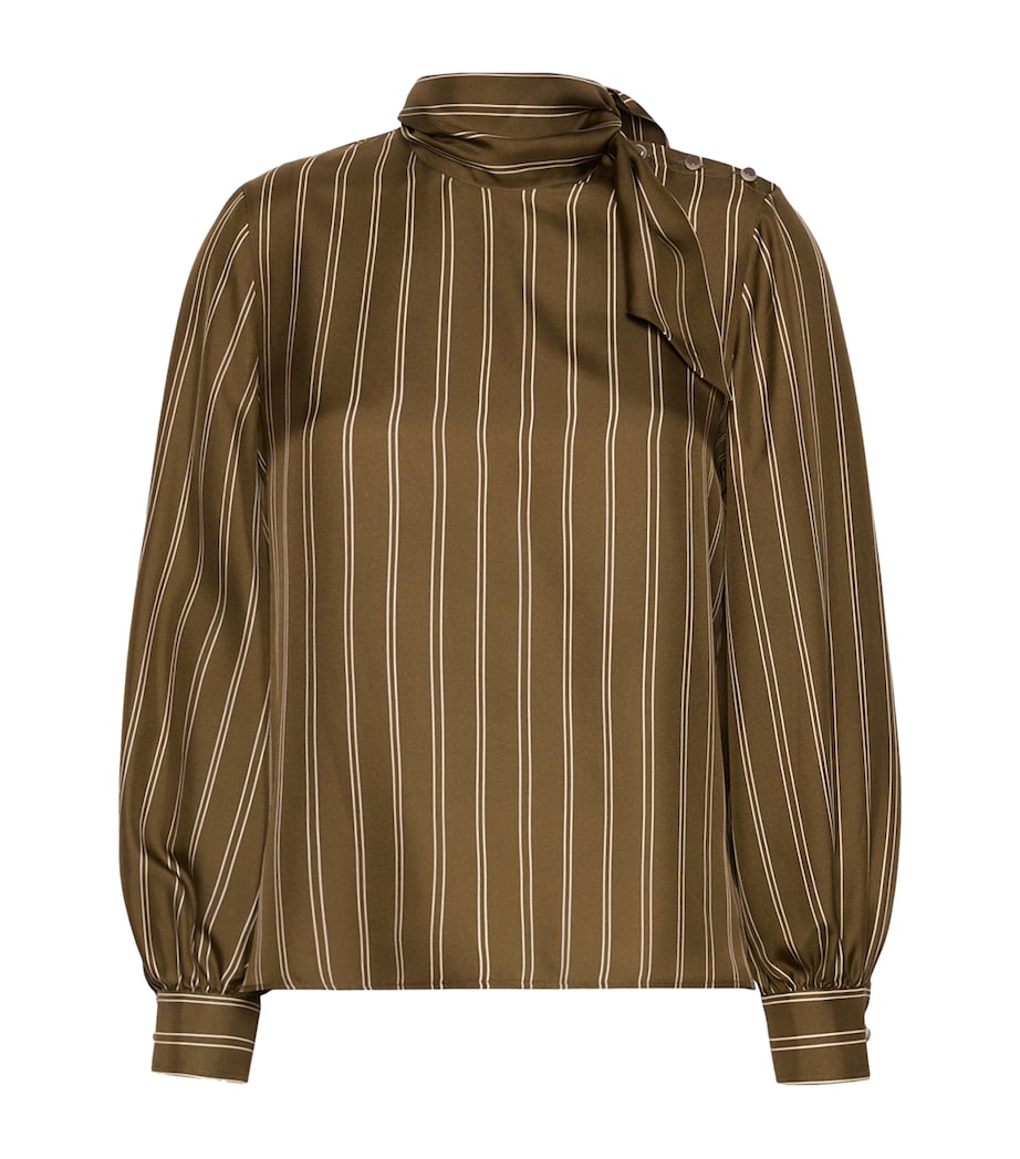Max Mara Womens Silk Stripe Blouse Kaki Image 1