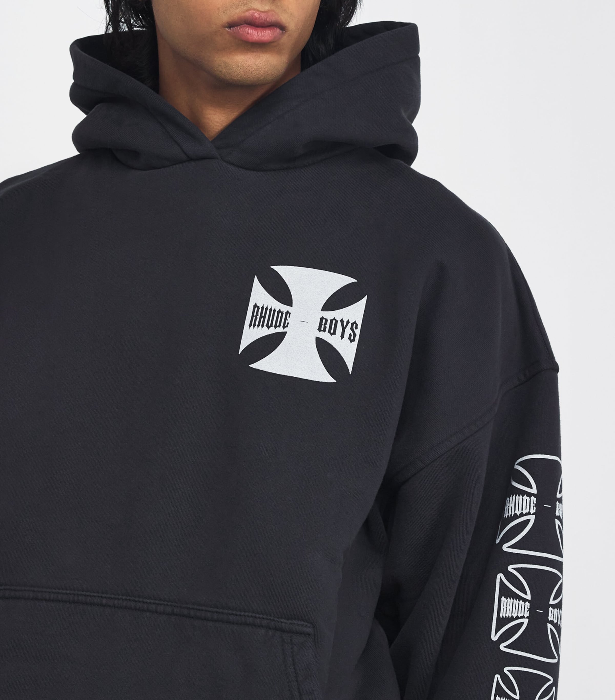 Rhude Mens Cotton Cross Hoodie Vintage Black Image 6