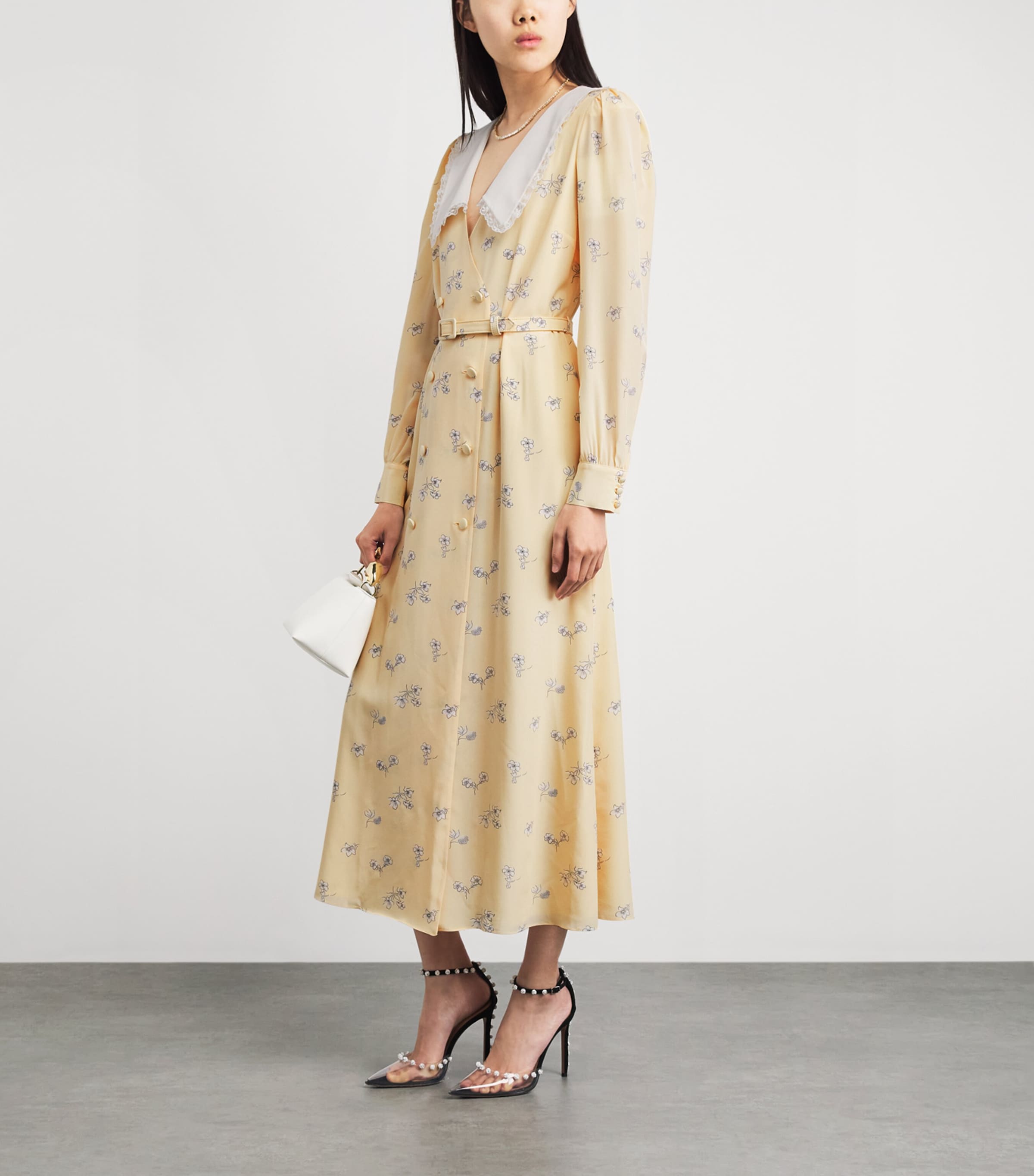 Alessandra Rich Womens Silk Double-Breasted Midi Dress Pale Yellow Image 2