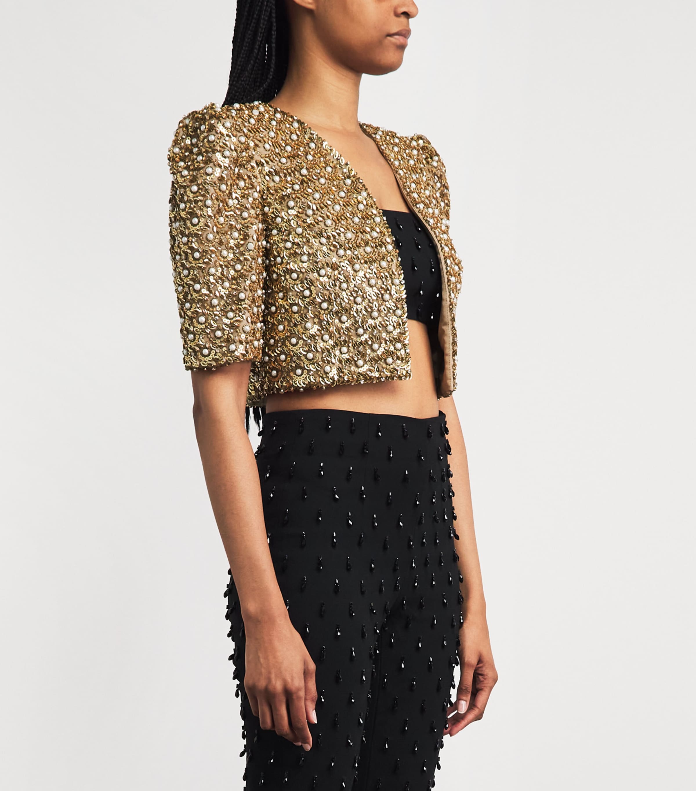 Carolina Herrera Womens Embellished Cropped Jacket Gold Image 4