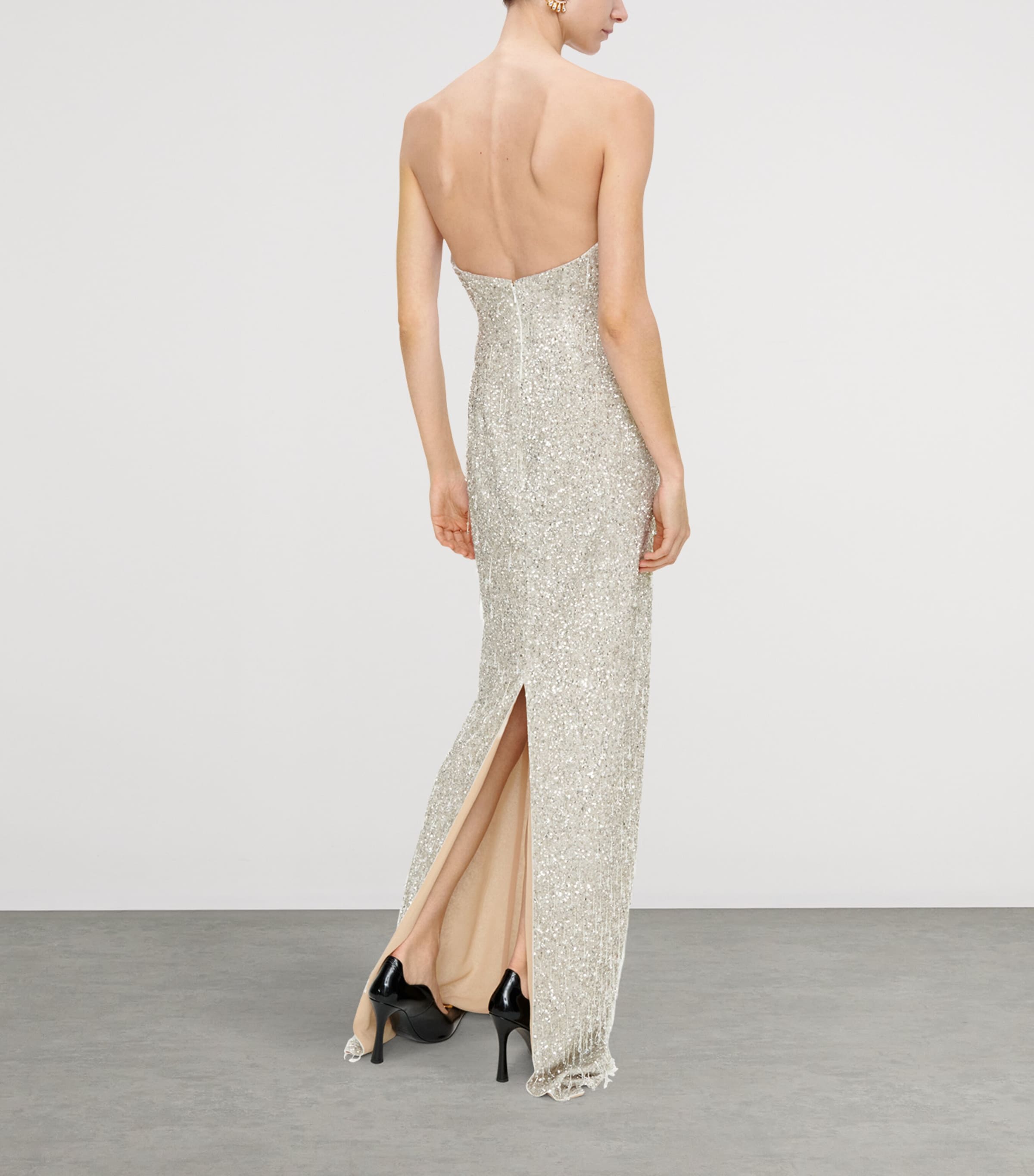 Schiaparelli Womens Silk Sequinned Gown Silver Image 3