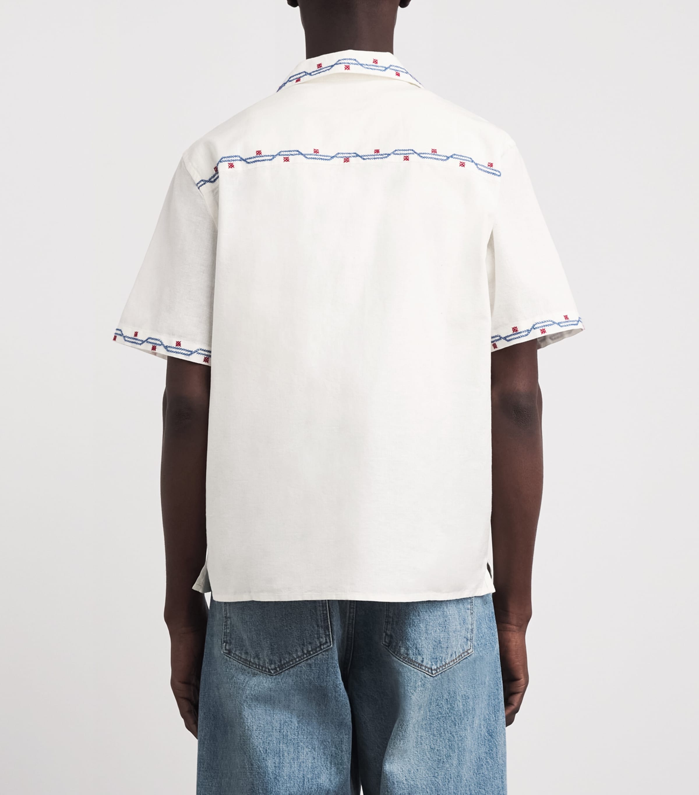 Wax London Mens Cotton-Linen Embroidered Didcot Shirt Ecru Image 5