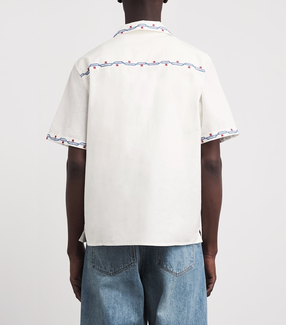 Wax London Mens Cotton-Linen Embroidered Didcot Shirt Ecru Image 5