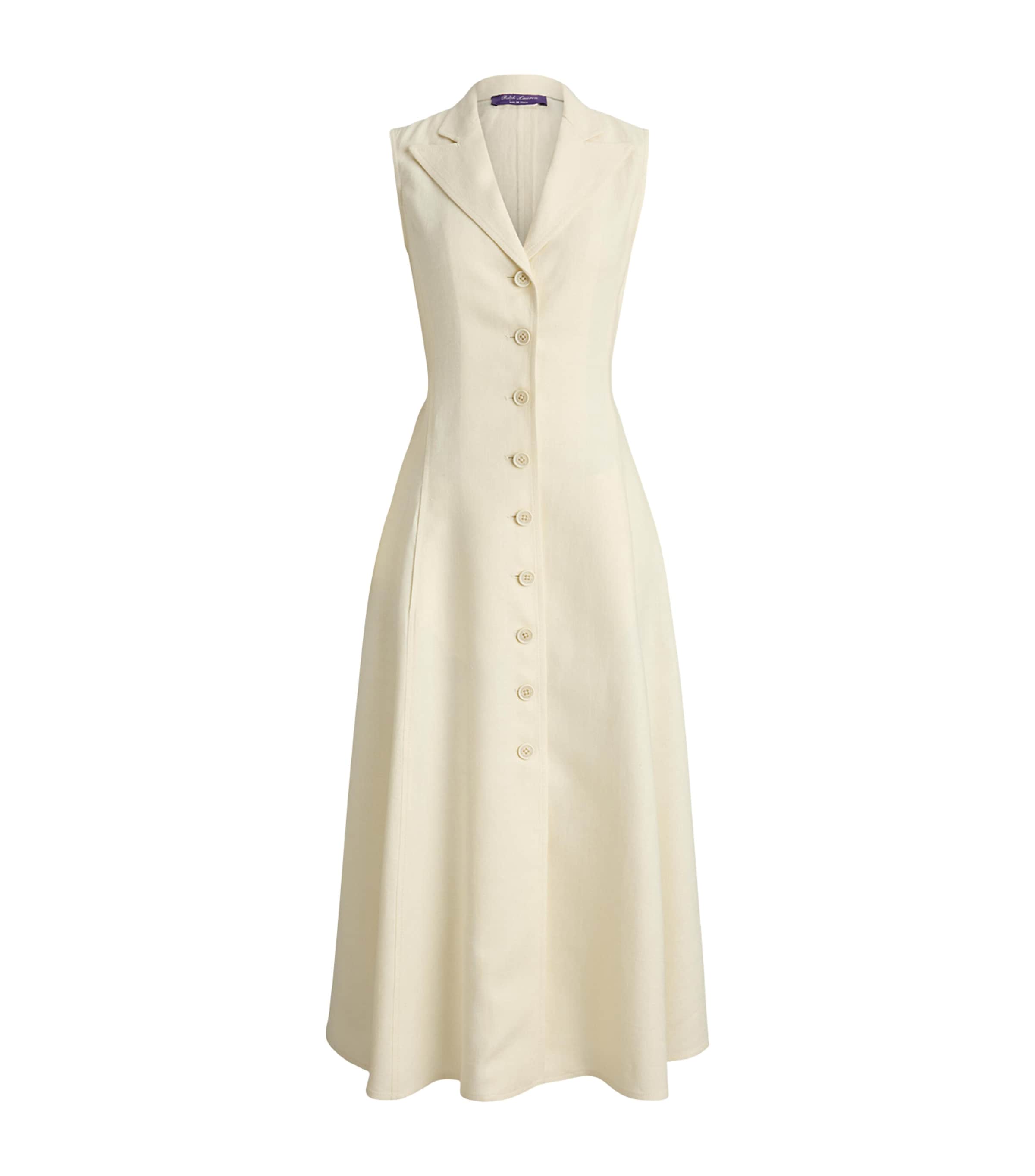 Ralph Lauren Collection Womens Silk-Linen Kensley Midi Dress Lux Cream Image 1