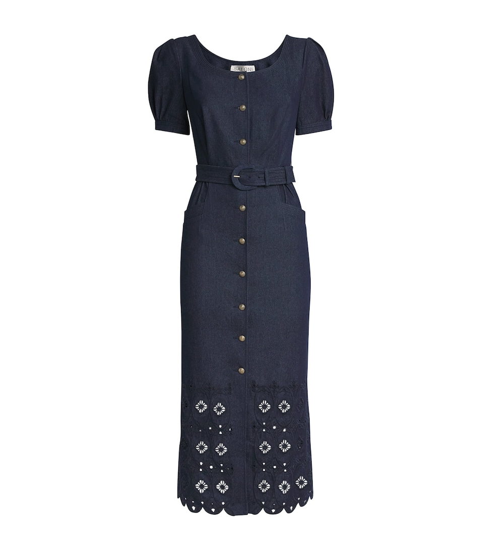 Denim Embroidered Blanca Midi Dress